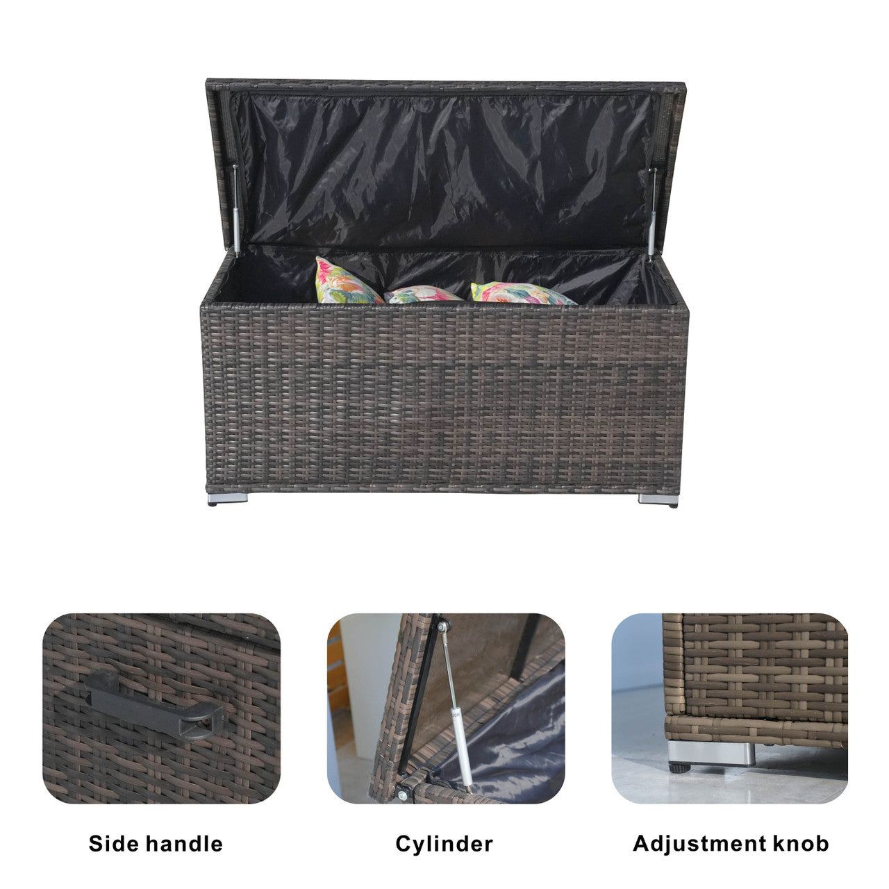65 Gallon Capacity Outdoor Wicker Storage Box PE Wicker with Iron Frame (PA-3256S-I)