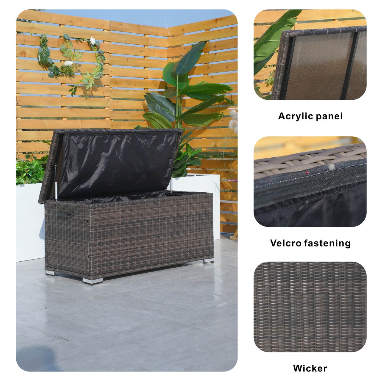 65 Gallon Capacity Outdoor Wicker Storage Box PE Wicker with Iron Frame (PA-3256S-I)
