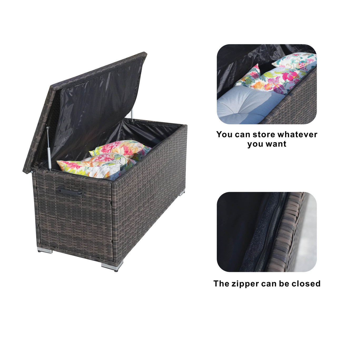 65 Gallon Capacity Outdoor Wicker Storage Box PE Wicker with Iron Frame (PA-3256S-I)