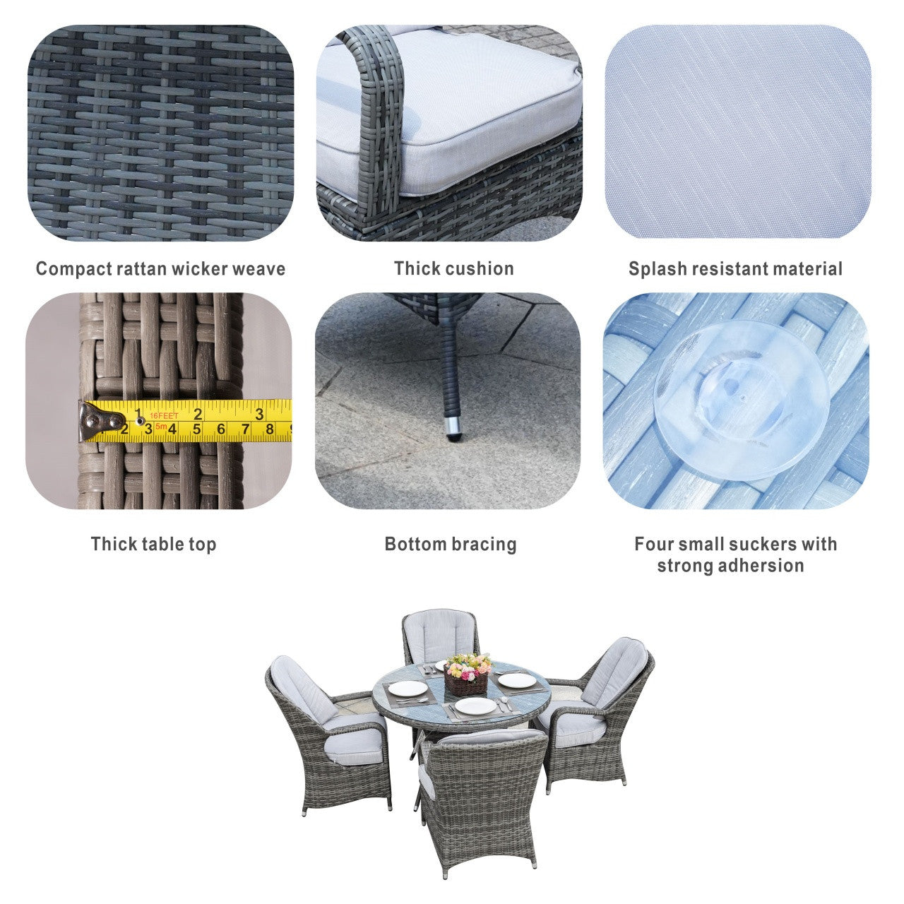 Parma 4-Seat Outdoor Dining Set – Round Dining Table (PAD-1709+009)