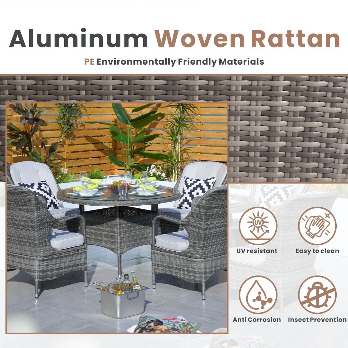 Parma 4-Seat Outdoor Dining Set – Round Dining Table (PAD-1709+009)