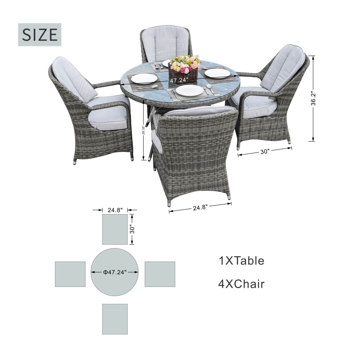 Parma 4-Seat Outdoor Dining Set – Round Dining Table (PAD-1709+009)