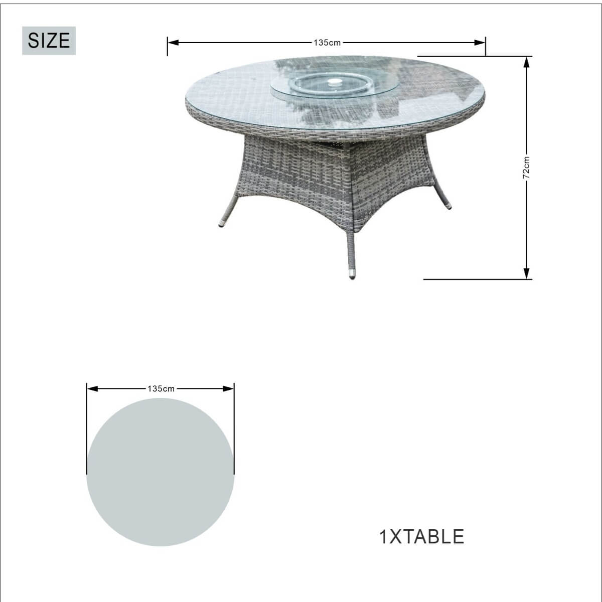 6-Seat Round Outdoor Dining Table with Glass Turntable (PAD-1711-Table)