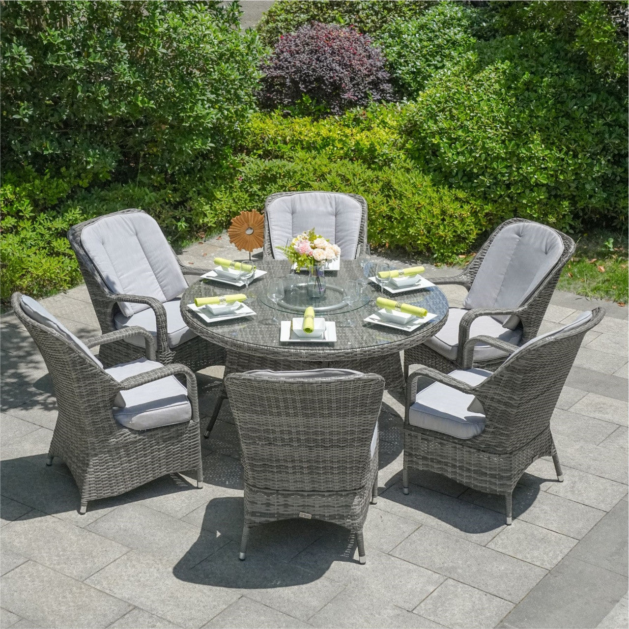 Parma 6-Seat Outdoor Dining Set – Round Dining Table with Glass Turntable (PAD-1711)