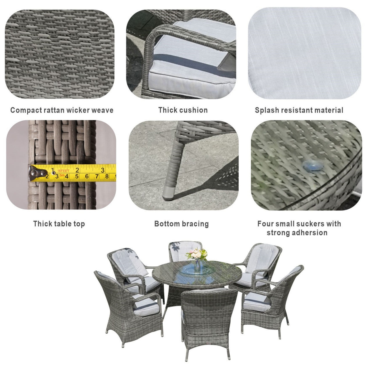 Parma 6-Seat Outdoor Dining Set – Round Dining Table with Glass Turntable (PAD-1711)