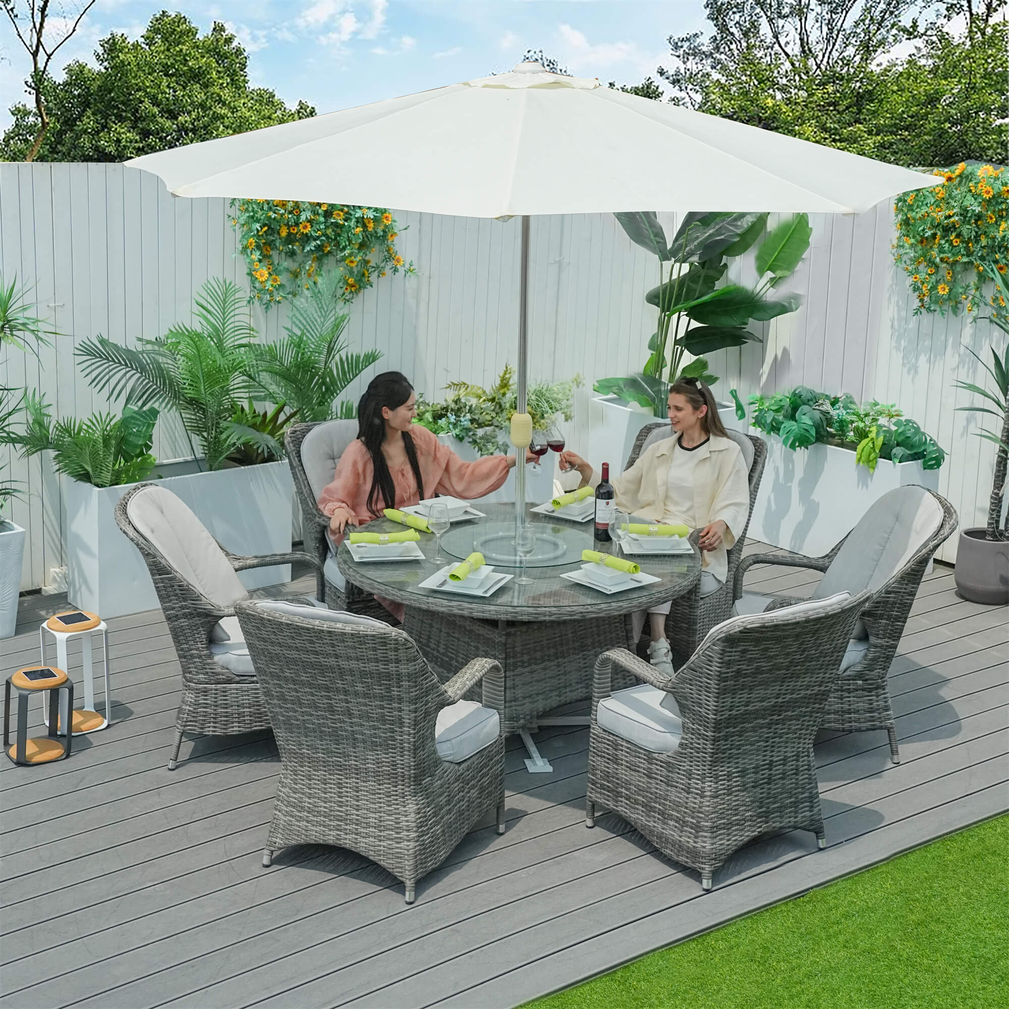 Parma 6-Seat Outdoor Dining Set – Round Dining Table with Glass Turntable (PAD-1711)