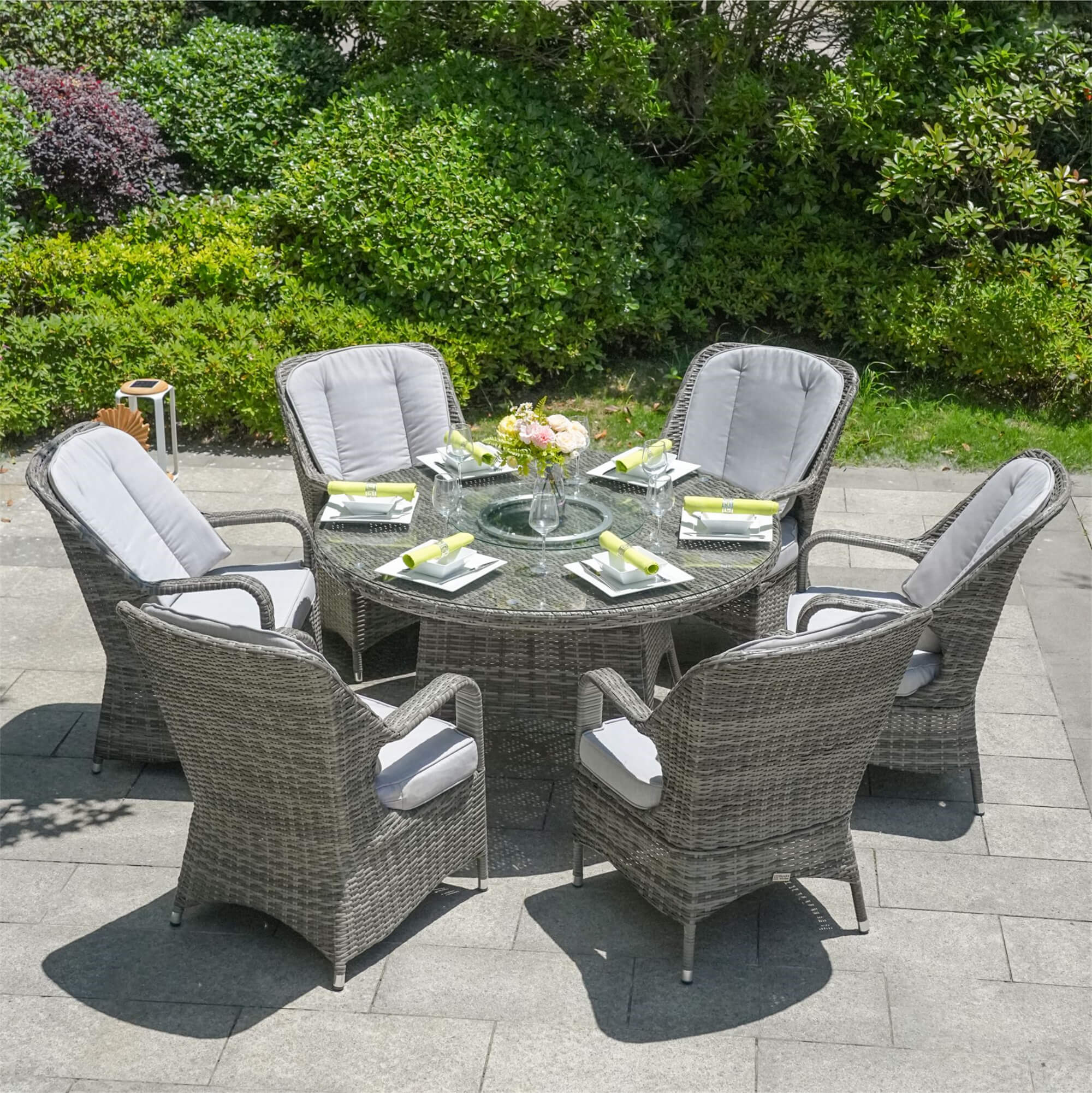 Parma 6-Seat Outdoor Dining Set – Round Dining Table with Glass Turntable (PAD-1711)