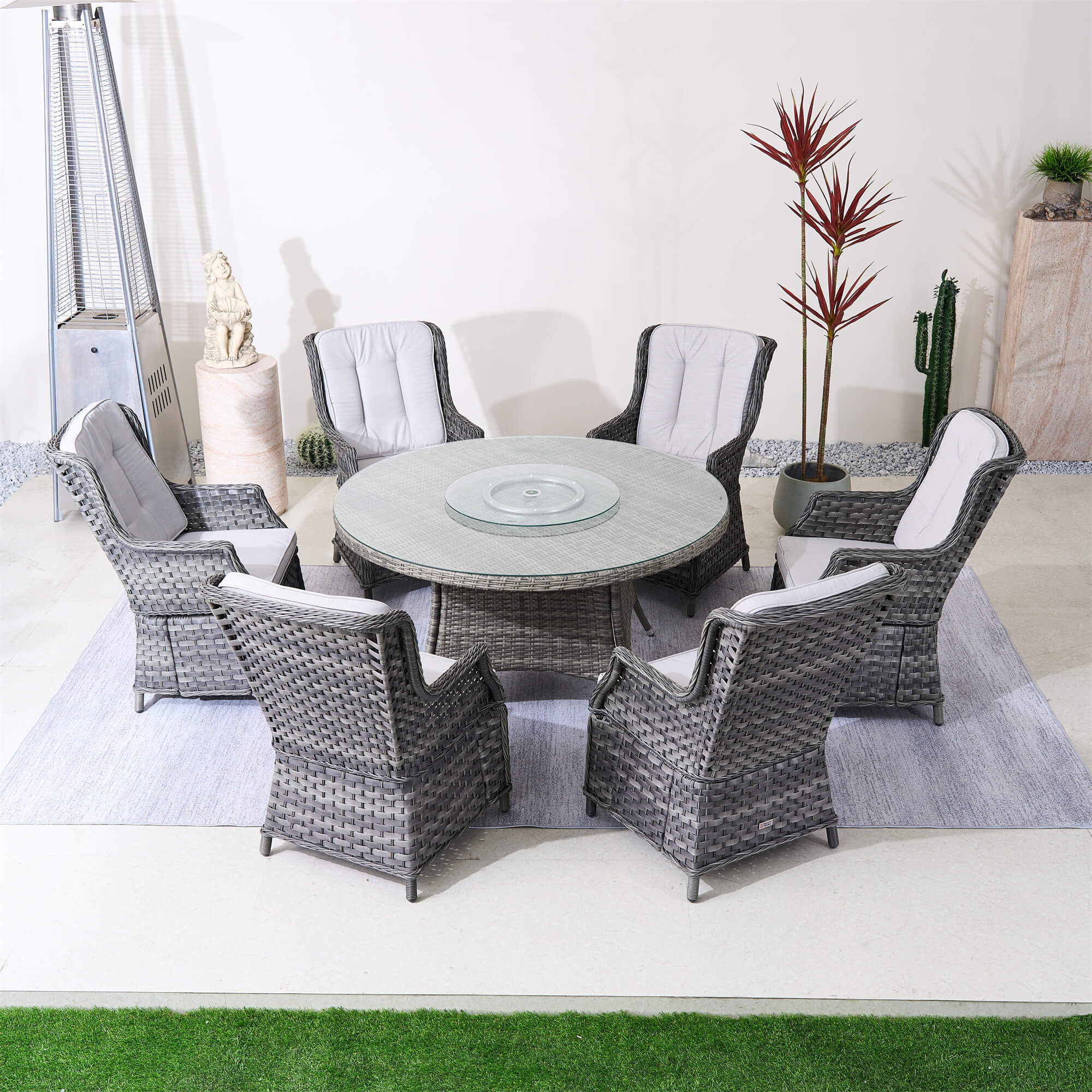 Ravenna 6-Seat Outdoor Dining Set – Round Dining Table with Glass Turntable (PAD-1711+010)