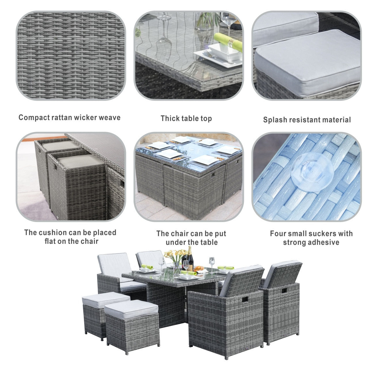Berlin 4-Seat Outdoor Dining Set – Cube Dining Table ( PAD-3233B)