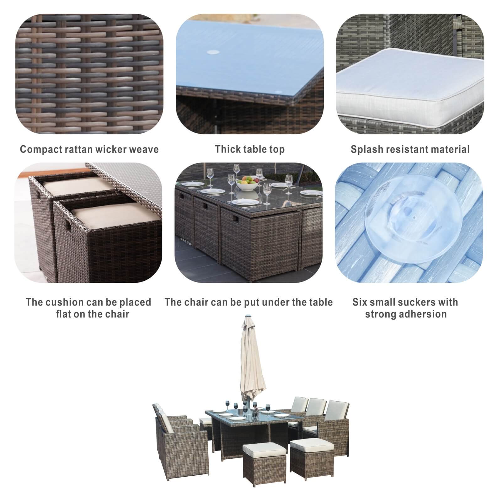 Carmel 6-Seat Cube Outdoor Dining Set ( PAD-3234)