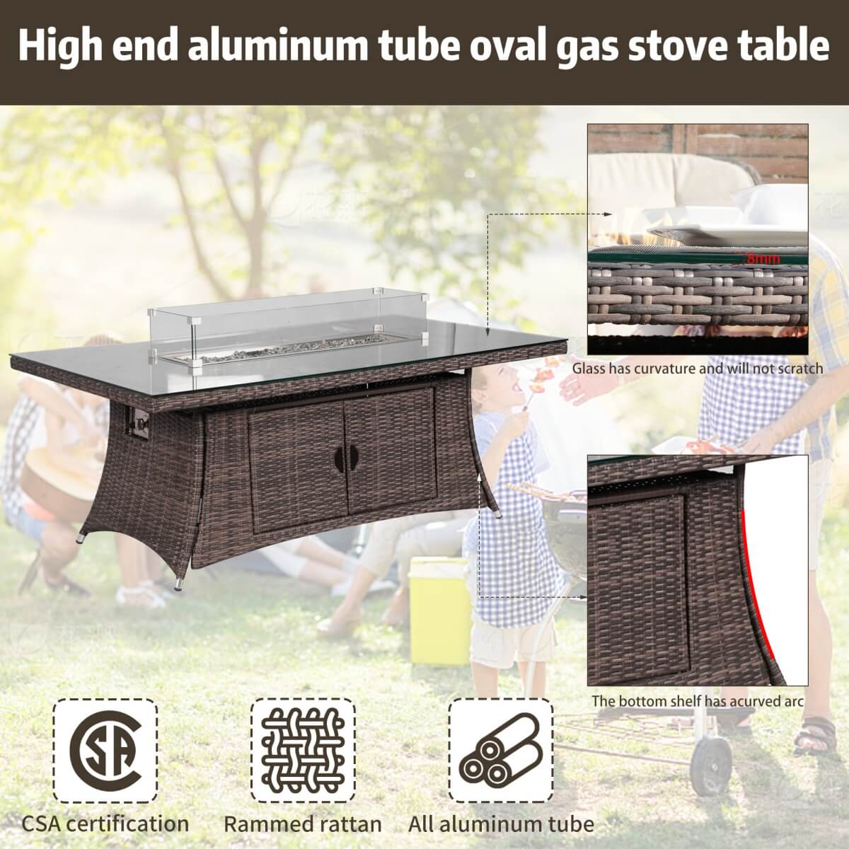 6-Seat Rectangular Fire Pit Table (PAG-1106R-T)