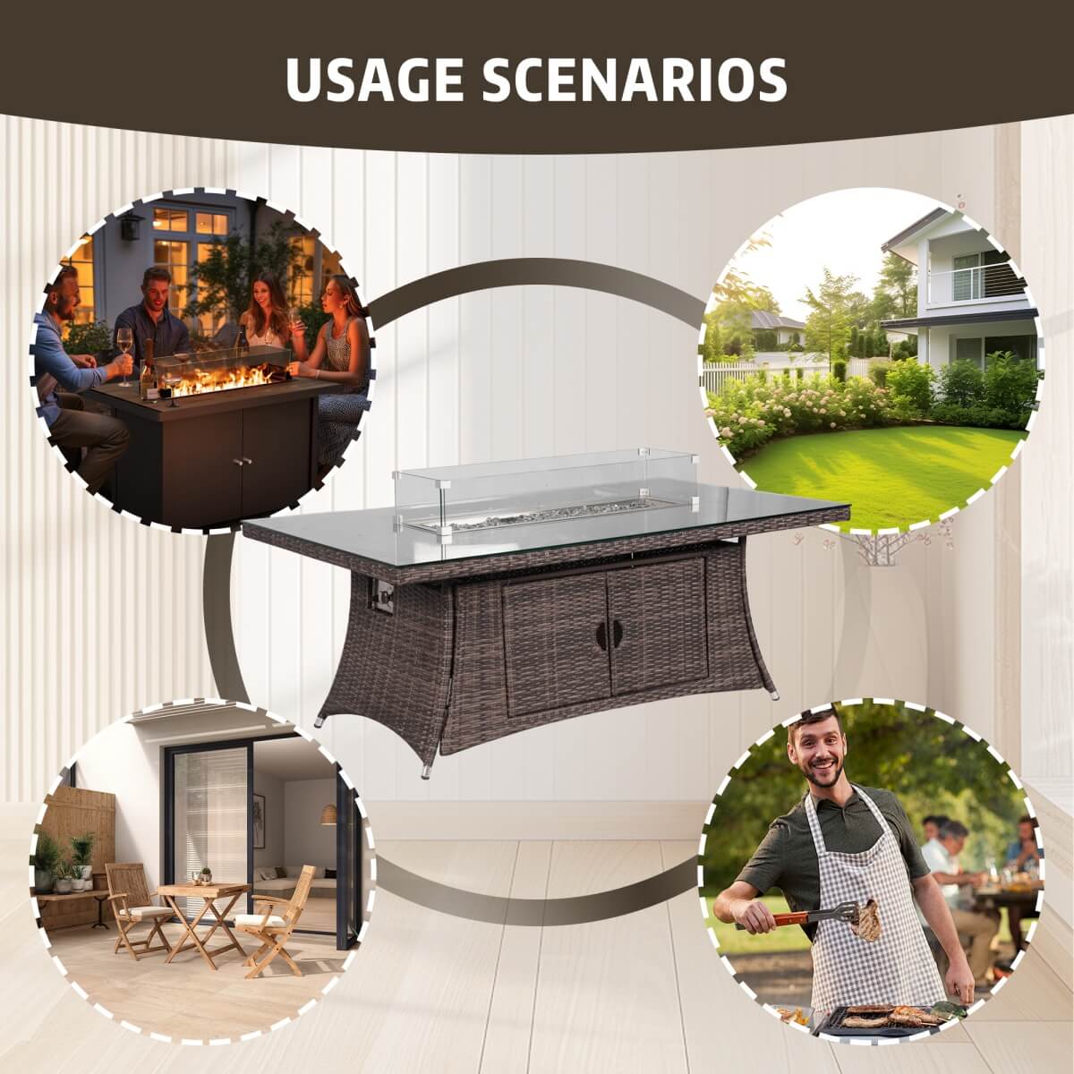 6-Seat Rectangular Fire Pit Table (PAG-1106R-T)