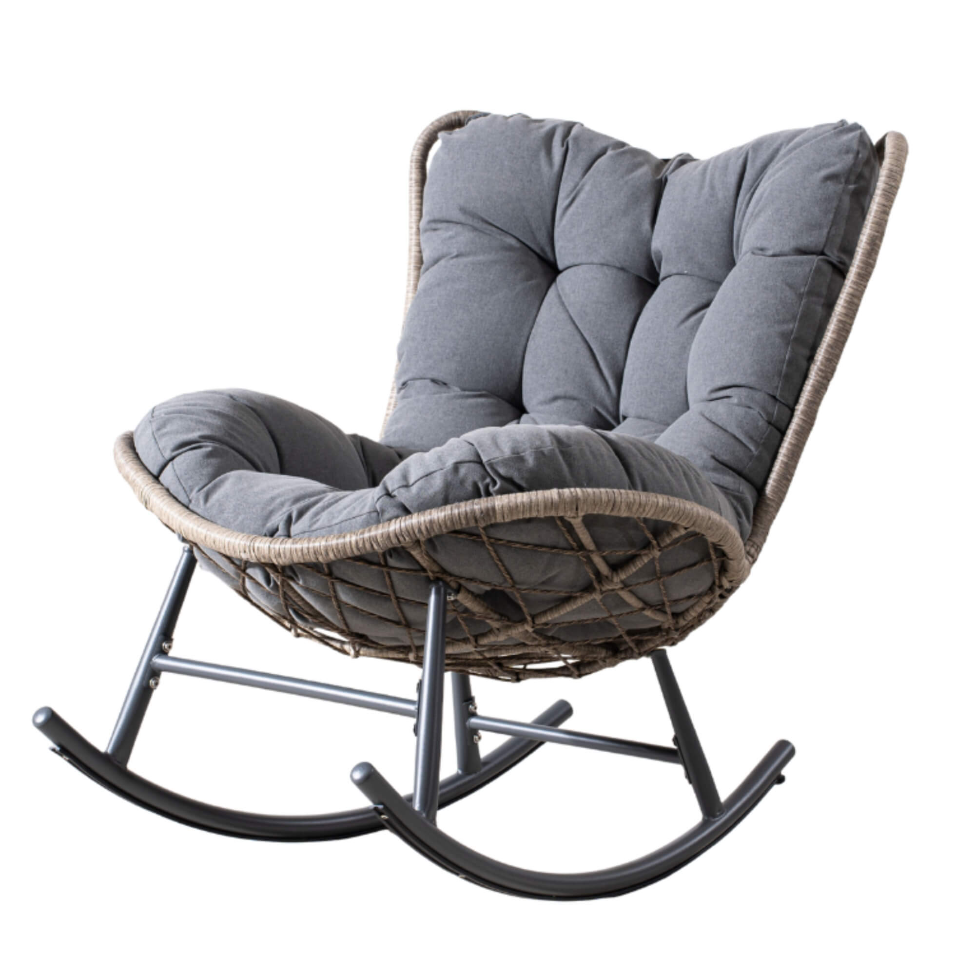 Iron Rocking Chair with Detachable Base and  Thickened Cushioned Seat – Gray Sand Texture