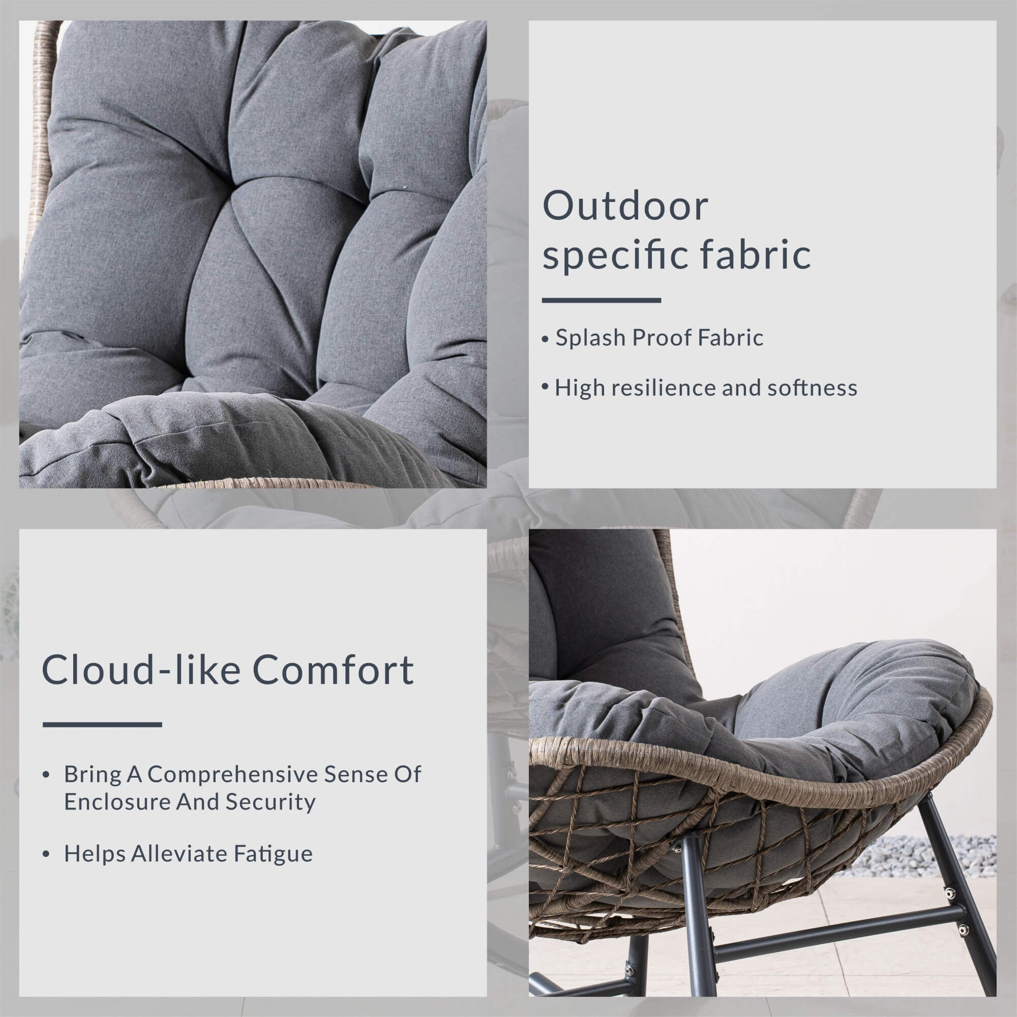 Iron Rocking Chair with Detachable Base and  Thickened Cushioned Seat – Gray Sand Texture