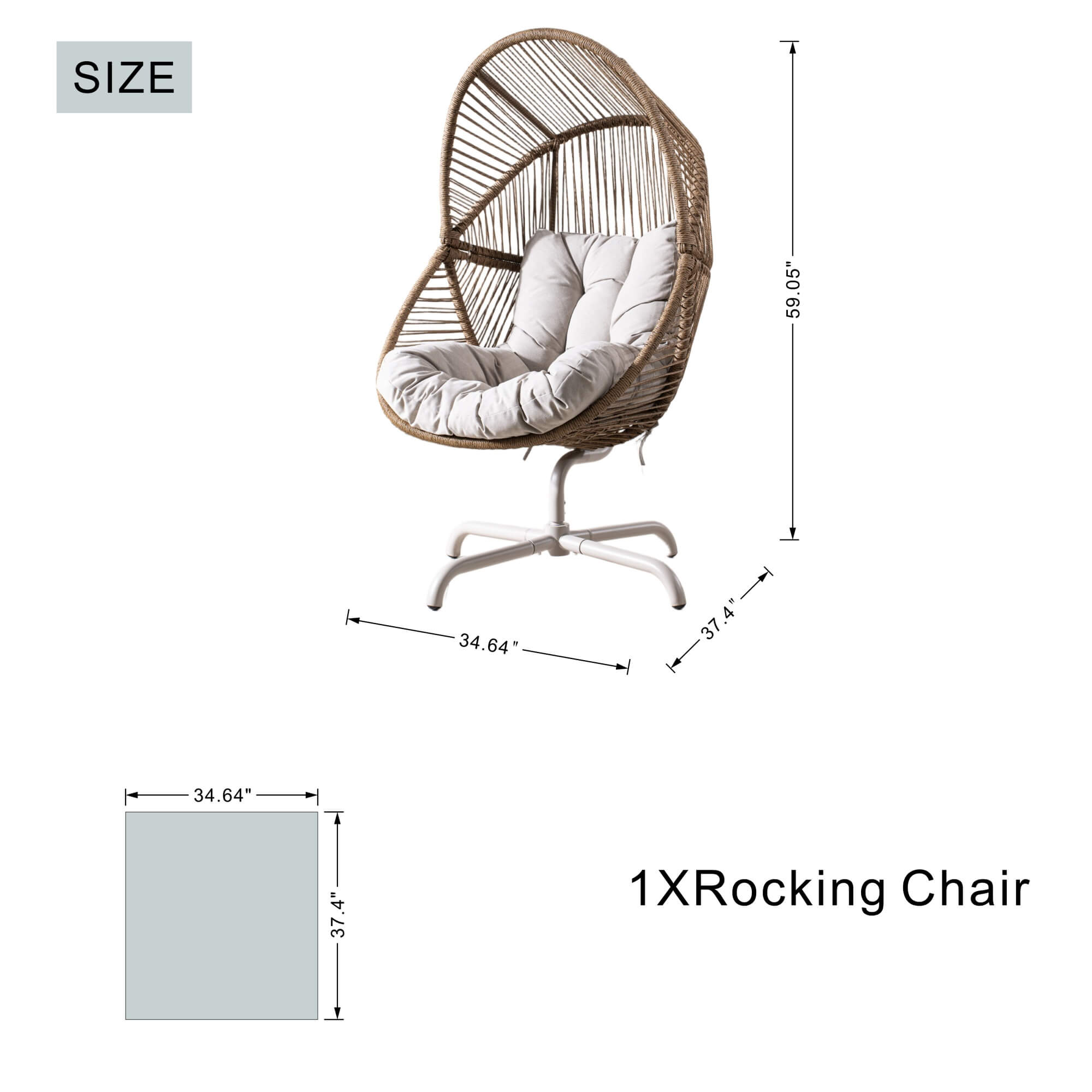 Iron Rocking Chair with Detachable Base – Beach Yellow Frame, Thickened Cushioned Seat