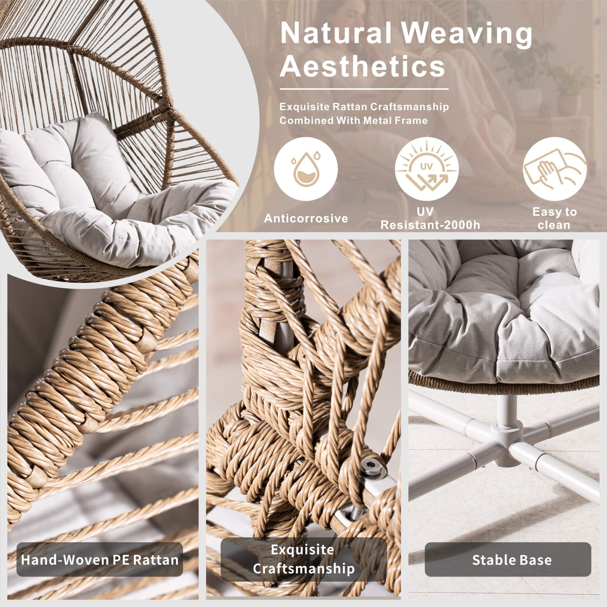 Iron Rocking Chair with Detachable Base – Beach Yellow Frame, Thickened Cushioned Seat