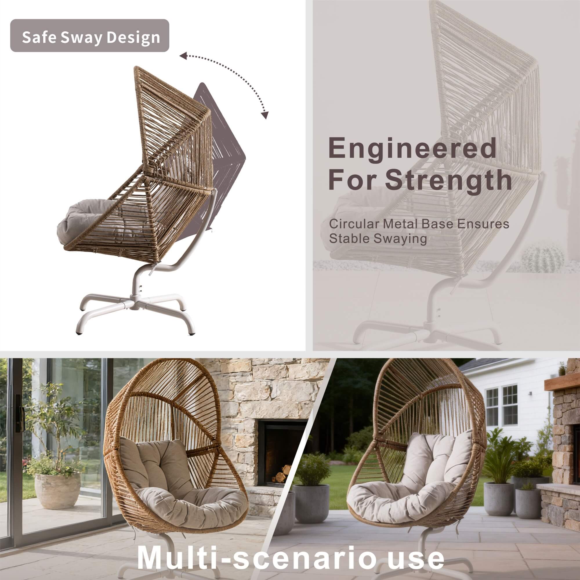 Iron Rocking Chair with Detachable Base – Beach Yellow Frame, Thickened Cushioned Seat