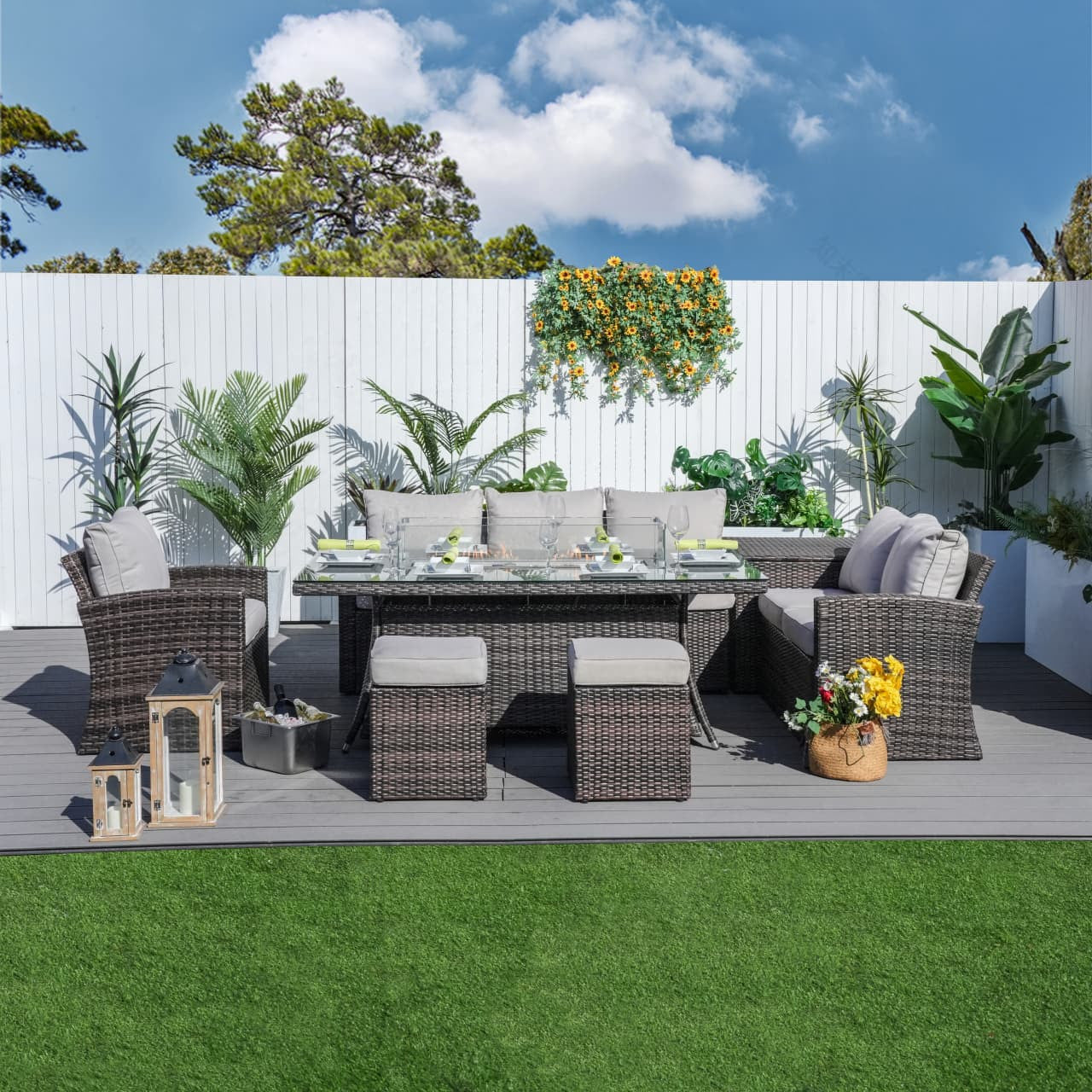 Santiago 6-Pieces Outdoor Conversation Set with Rectangular Firepit Table (PAS-1403B+1106R)