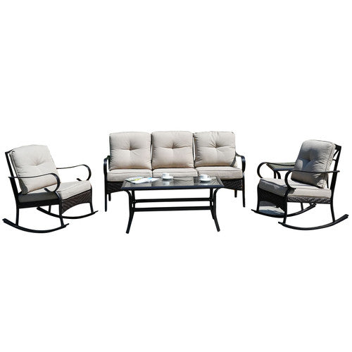 Elegant Rocking Chair and Three-Seater Sofa Set – Paired with Functional Side Table and Coffee Table for a Perfect Home Experience PAS-2025-Set