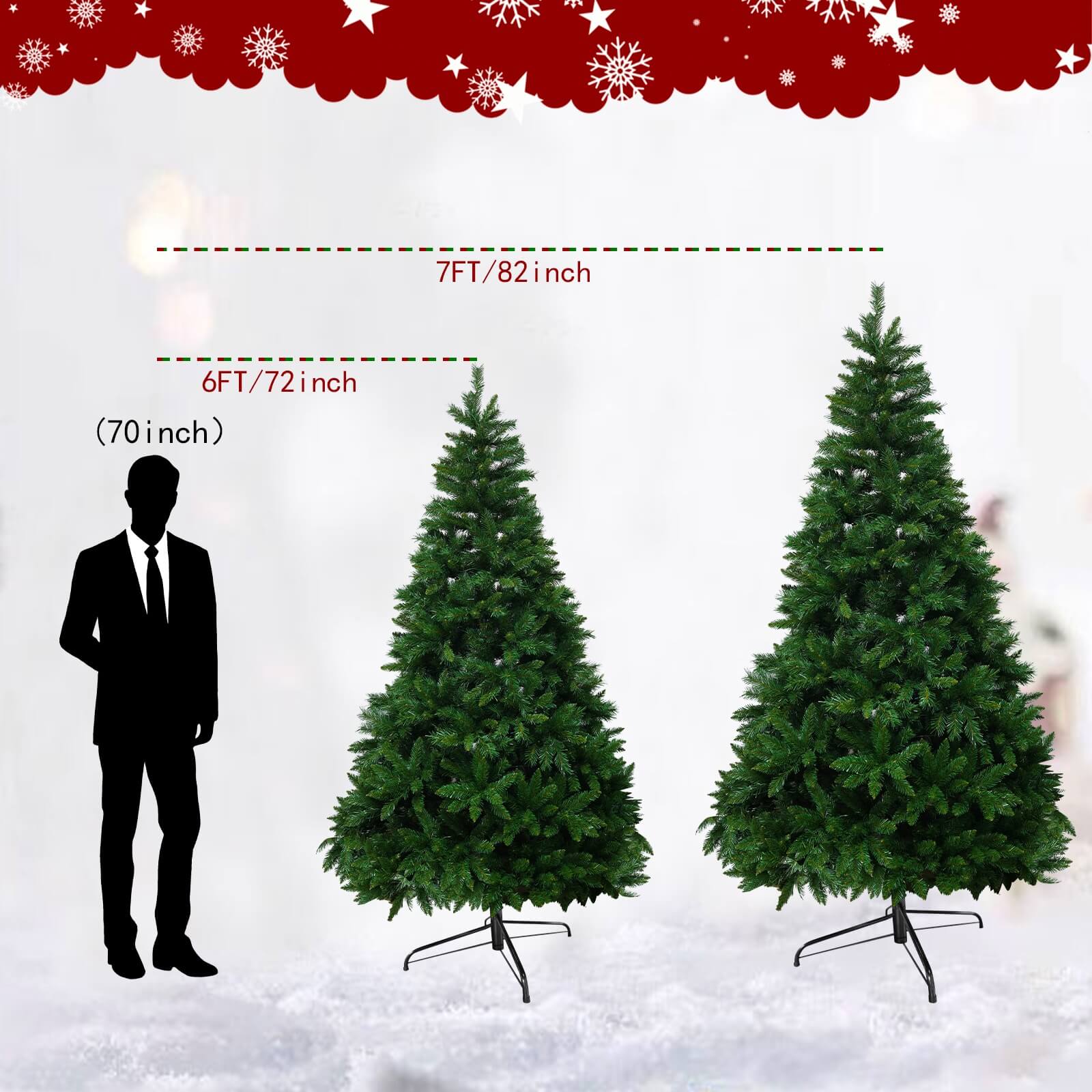 The latest model featuring lights of 5/6/7ft in different heights for Christmas tree atmosphere decoration