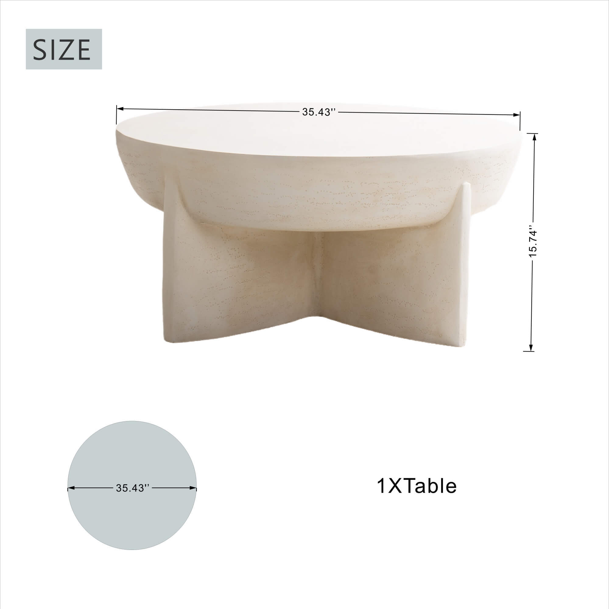 Magnesium Oxide Round Coffee Table – Cream Color with Adjustable Knob&Rain Cover