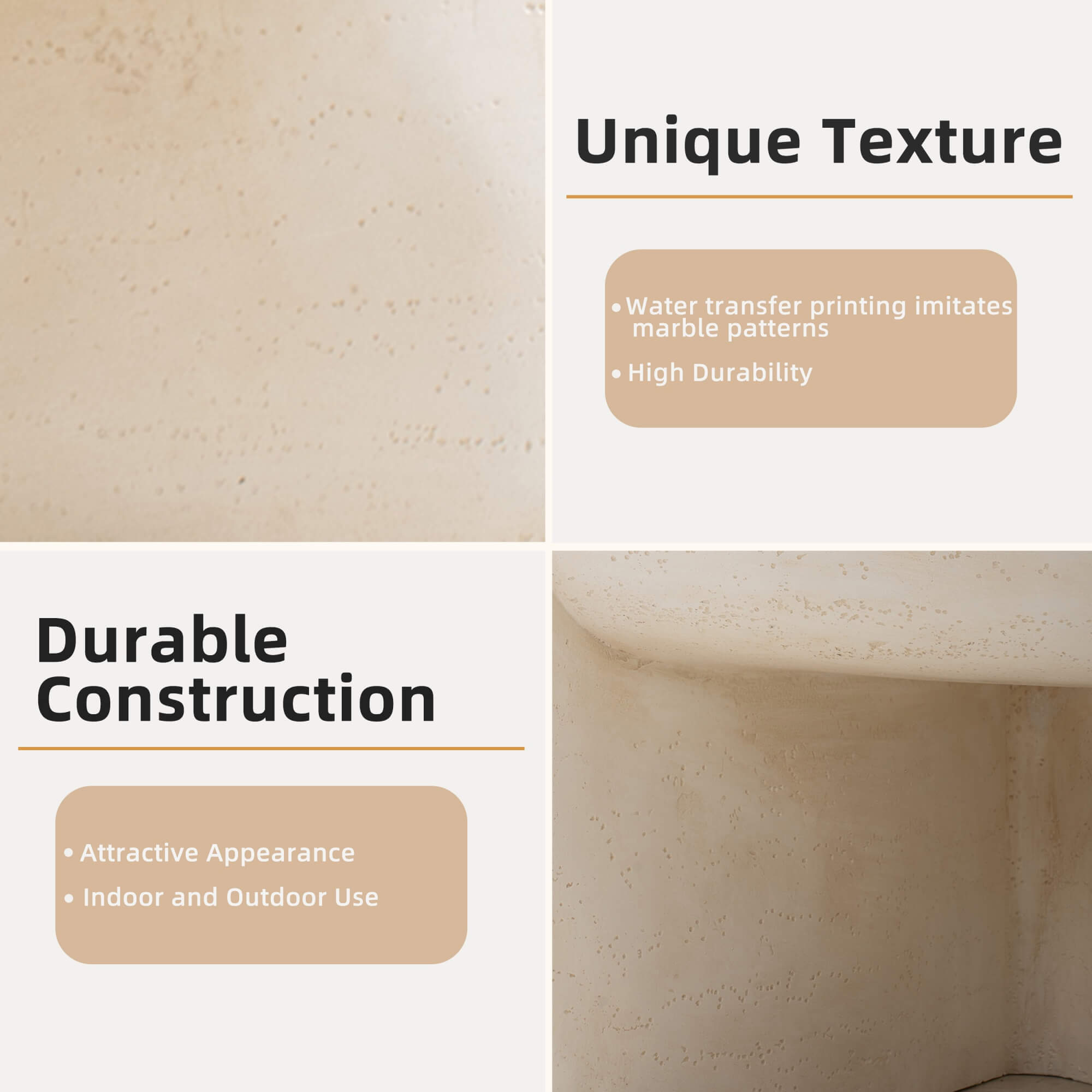 Magnesium Oxide Round Coffee Table – Cream Color with Adjustable Knob&Rain Cover