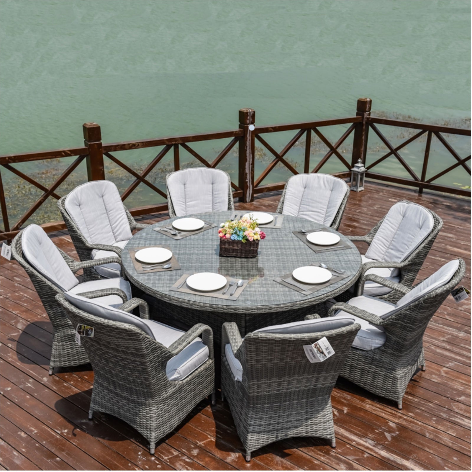 Parma 8-Seat Outdoor Dining Set - Round Dining Table (PAD-1714)