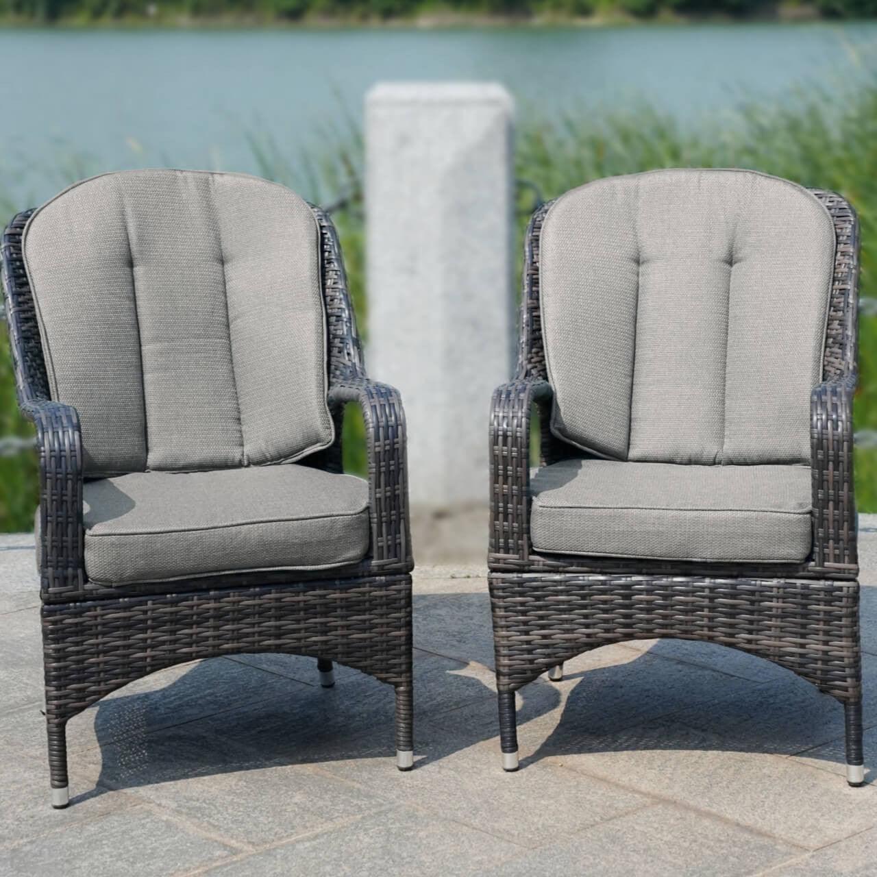 Patio Chairs - 2 Pieces Outdoor Rattan Chairs  in Brown Color