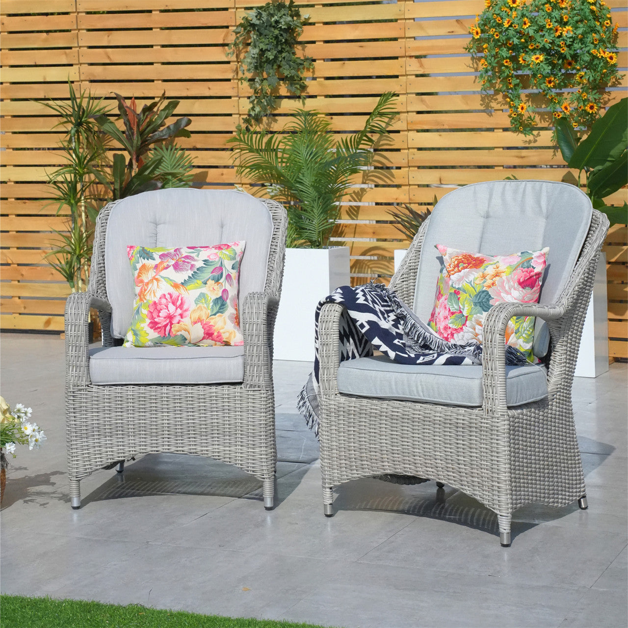 Patio Chairs - 2 Pieces Outdoor Rattan Chairs  in Gray Color Half-round Rattan