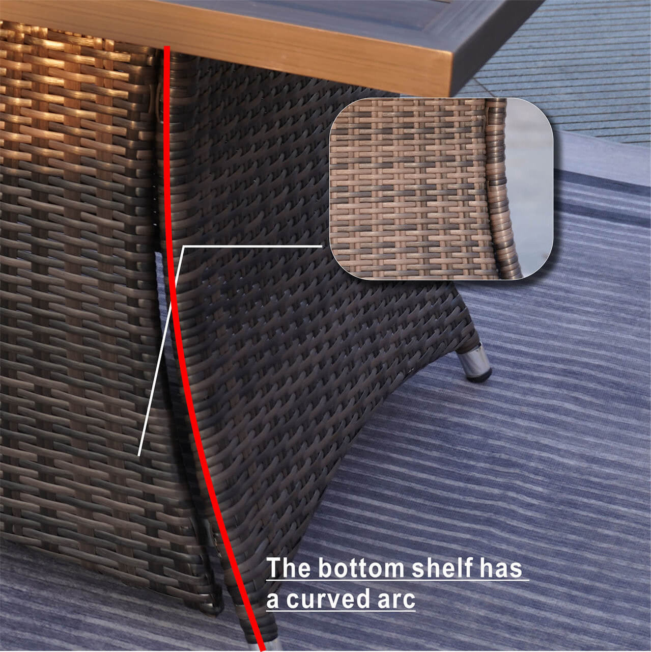 Details of Patio Fire Pit Set 6 Seats Rectangular Aluminum Table with Chairs 