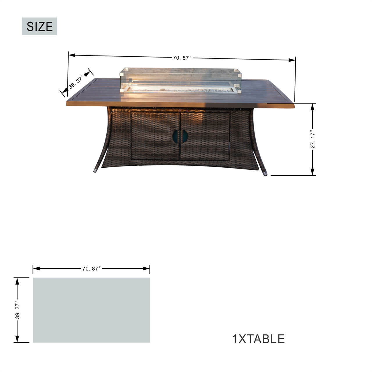 Size of 6 Seats Rectangular Aluminum Table