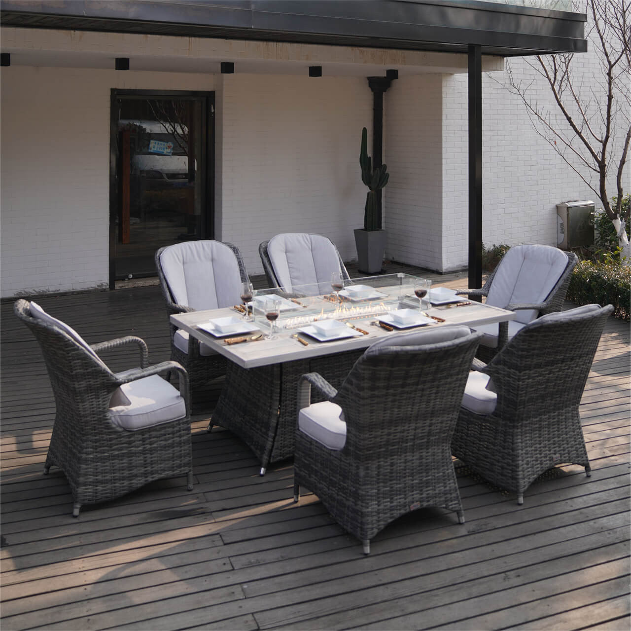 6 Seats Gray Rectangular Aluminum Table with Chairs