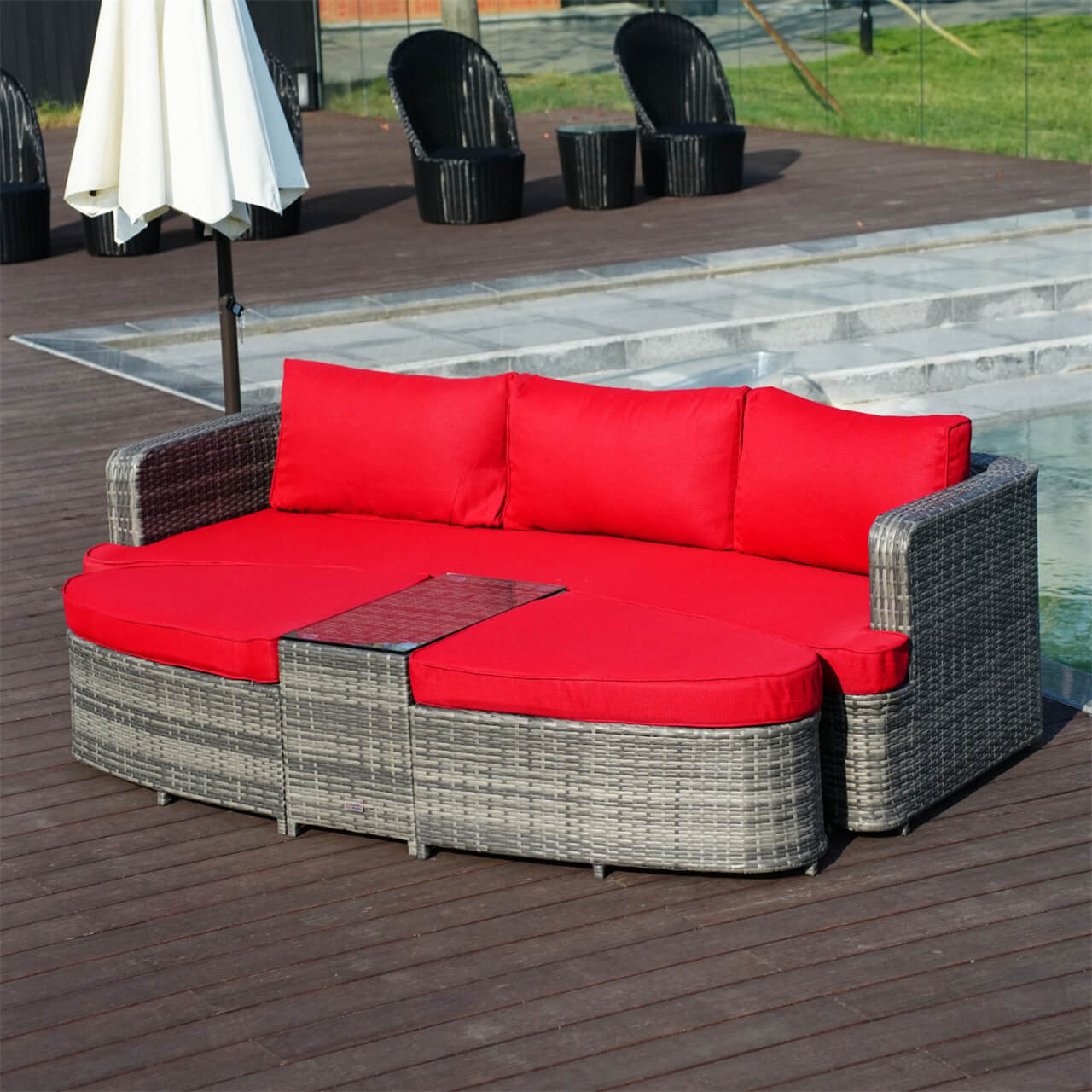 Red Patio Furniture Outdoor Sectional Sofa Set 