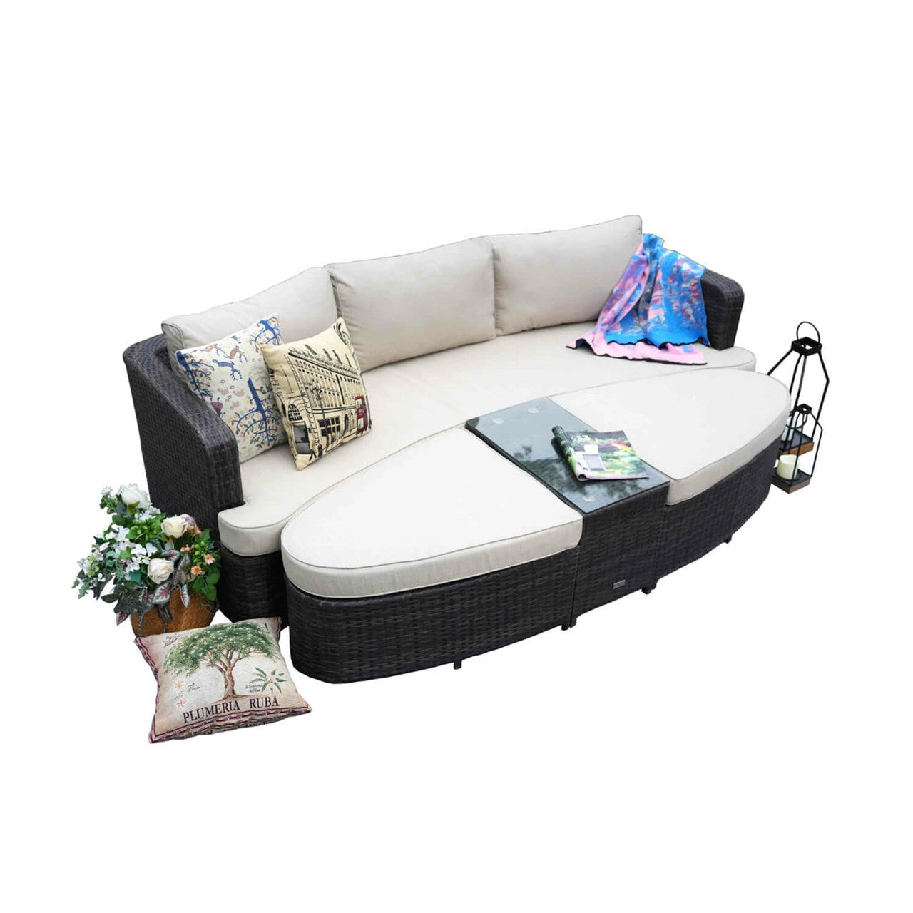 Patio Furniture Outdoor Sectional Sofa Set Rattan Daybed in Brown