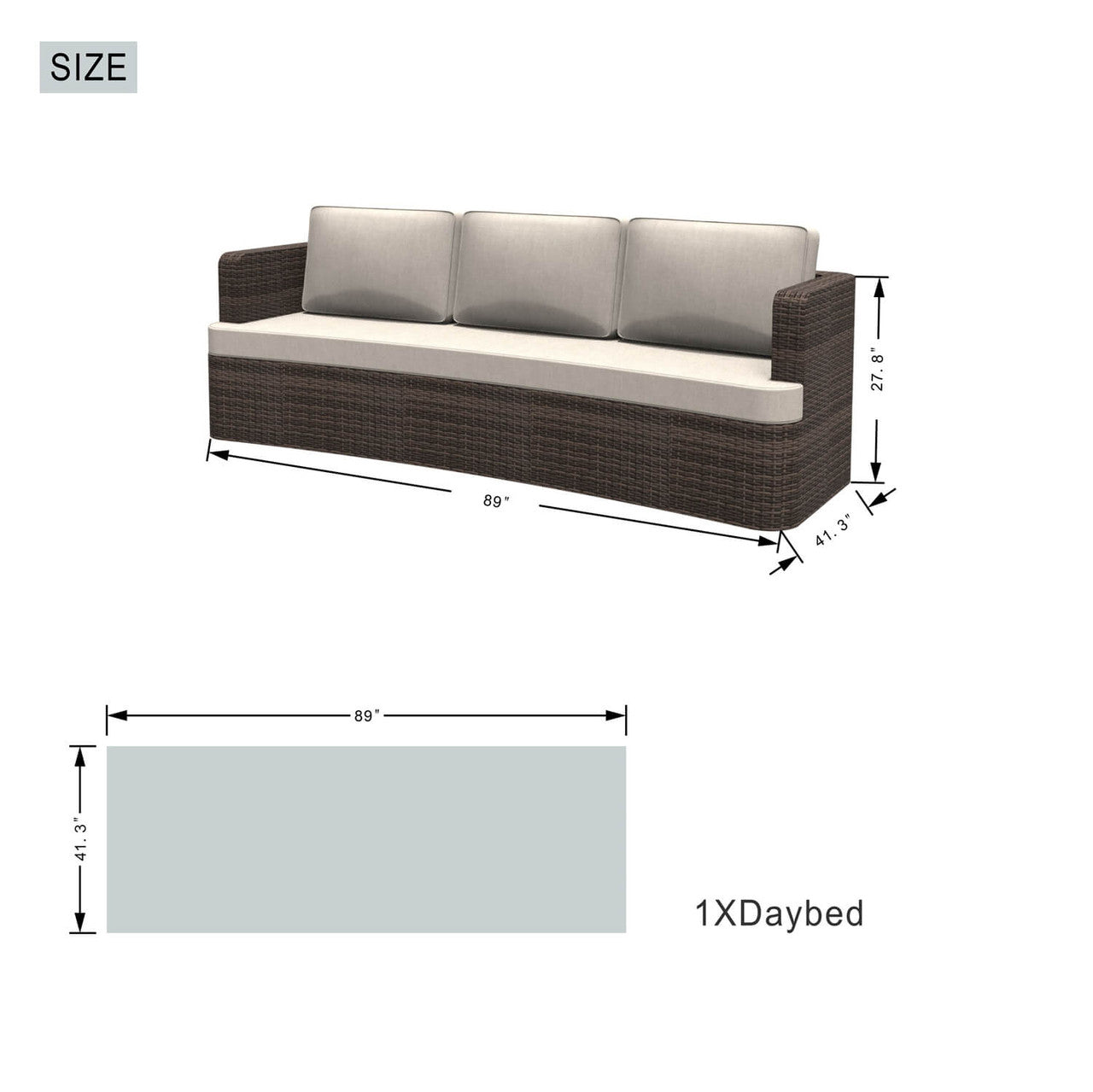 Size of Patio Furniture Outdoor Sectional Sofa Set Rattan Daybed