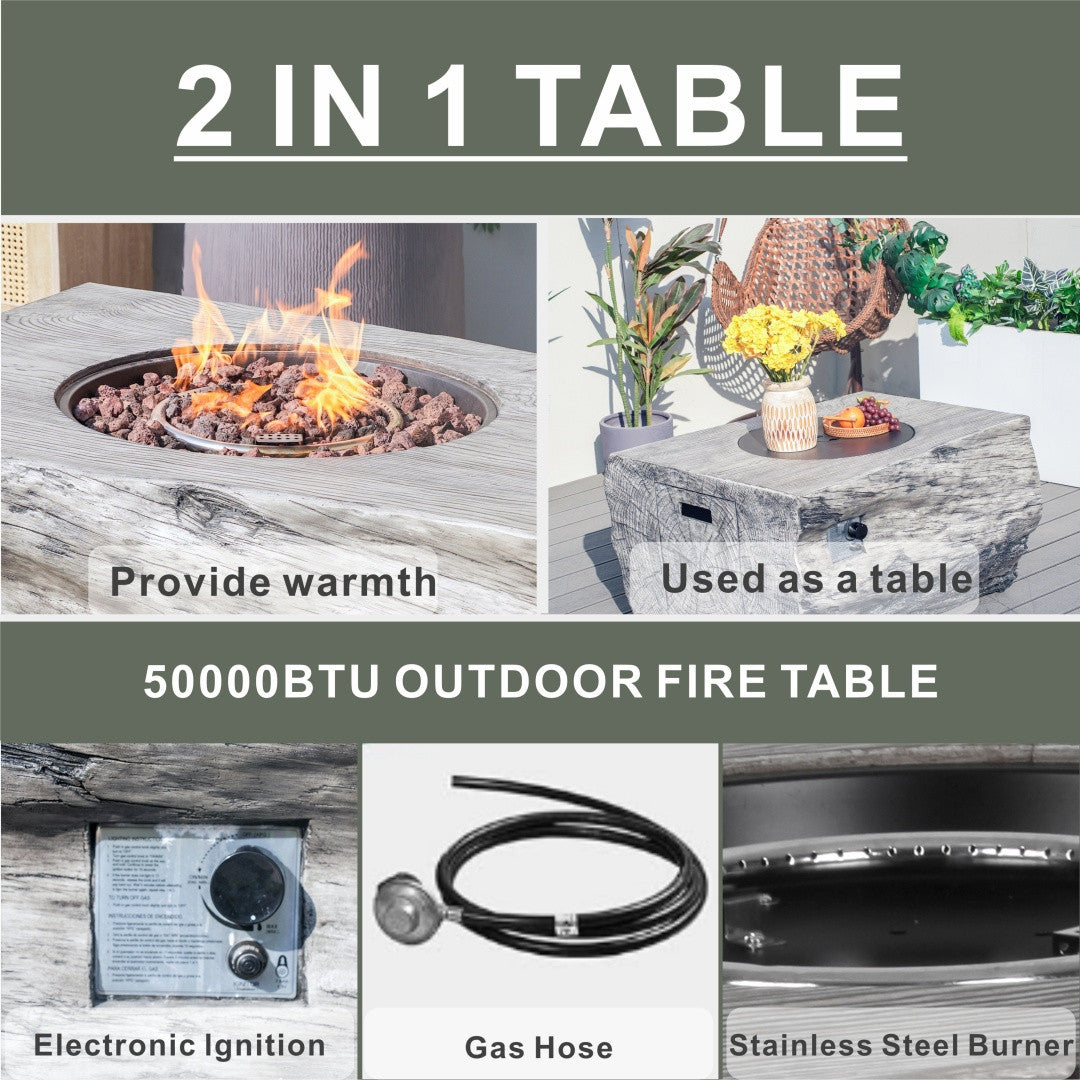 Terrafab Rectangular Faux Wood Fire Pit Table for Outdoor Use (PAG-2170)