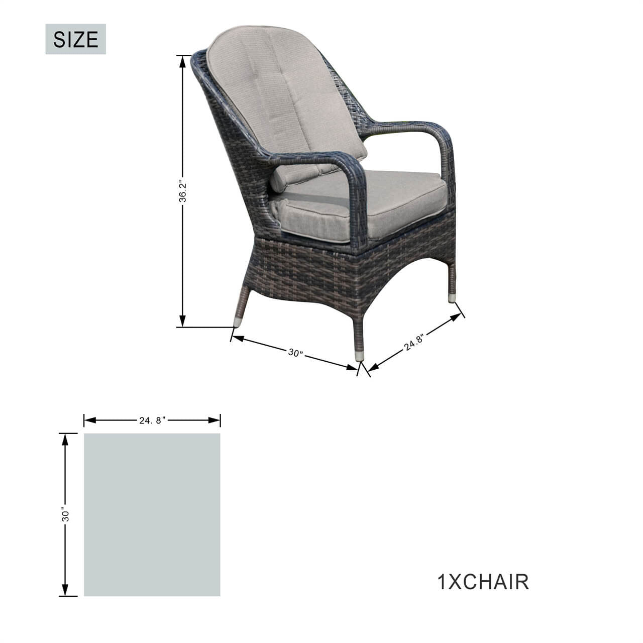 Size of Patio Chairs - 2 Pieces Outdoor Rattan Chairs