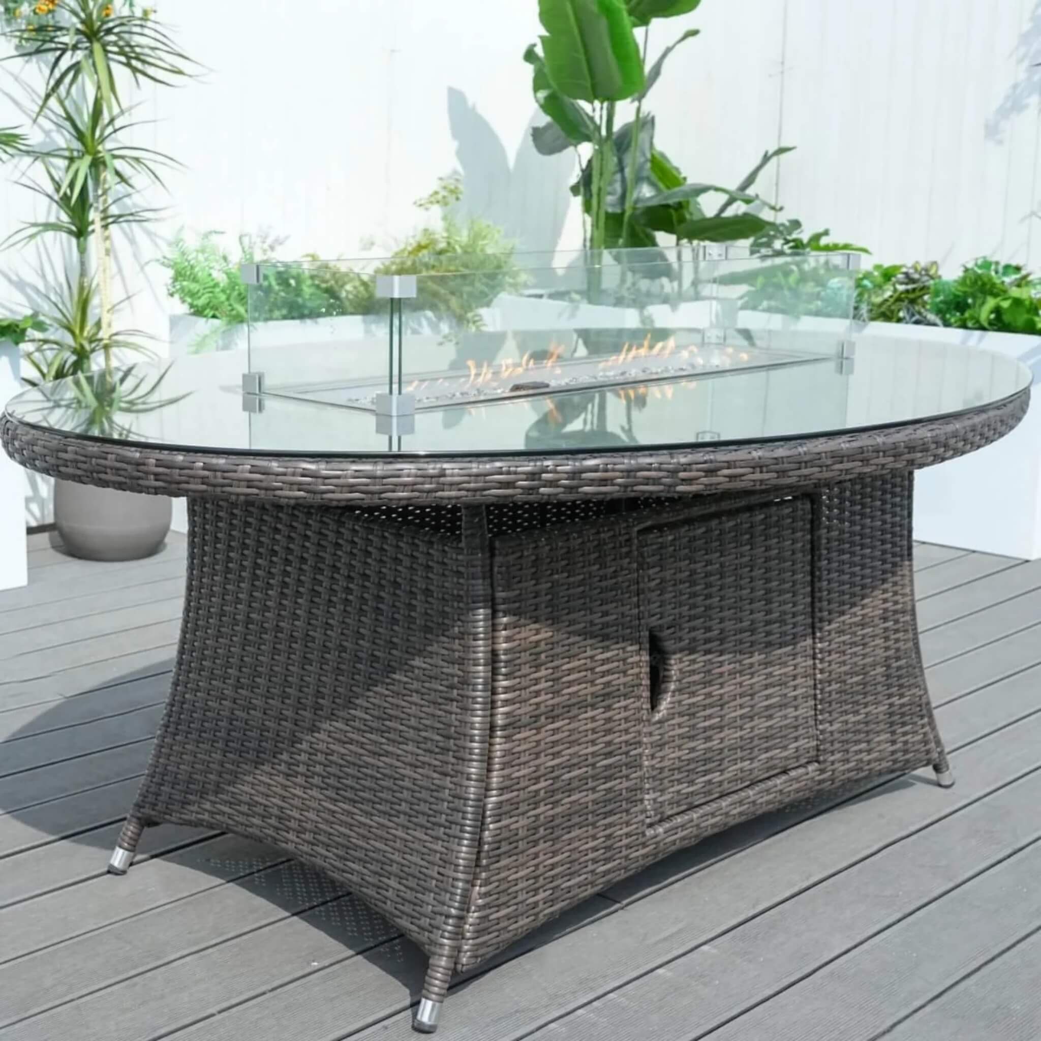 Ravenna 6-Seat Outdoor Patio Dining Set with Oval Propane Fire Pit Table (PAG-1106O+010)
