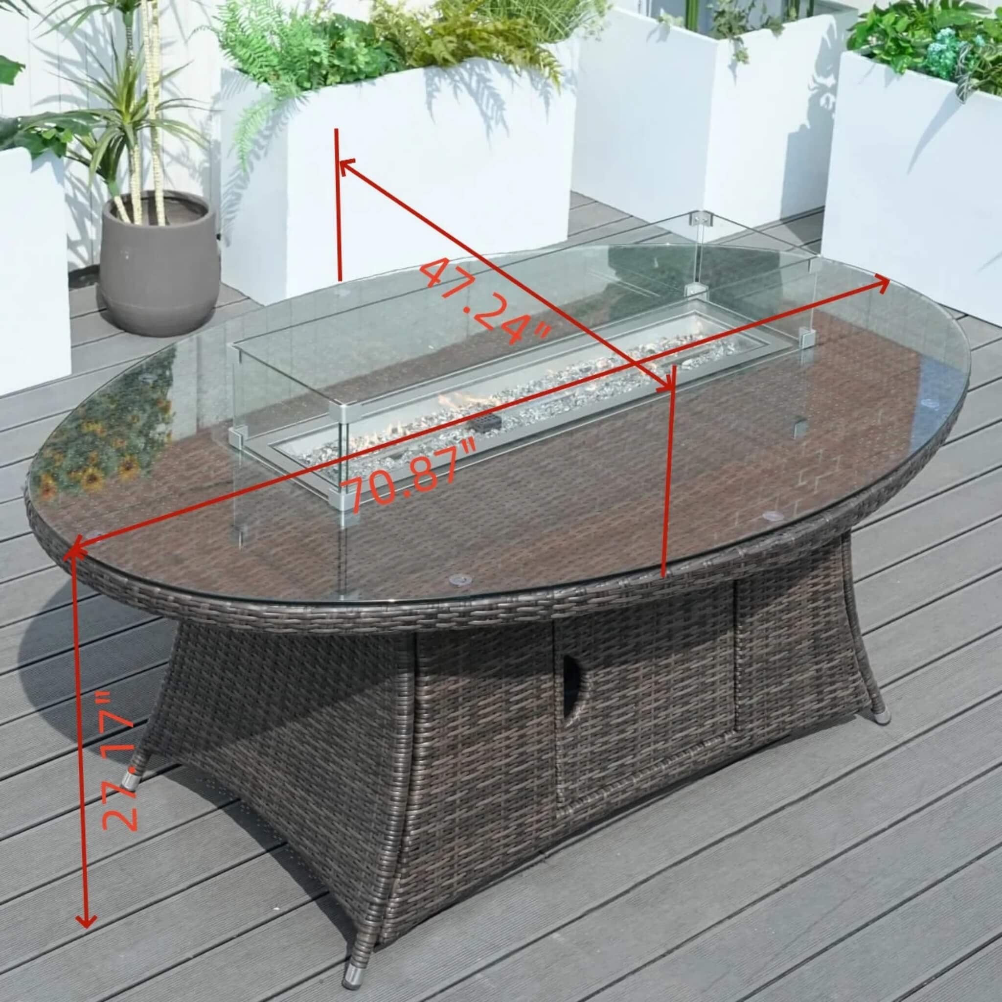 Ravenna 6-Seat Outdoor Patio Dining Set with Oval Propane Fire Pit Table (PAG-1106O+010)