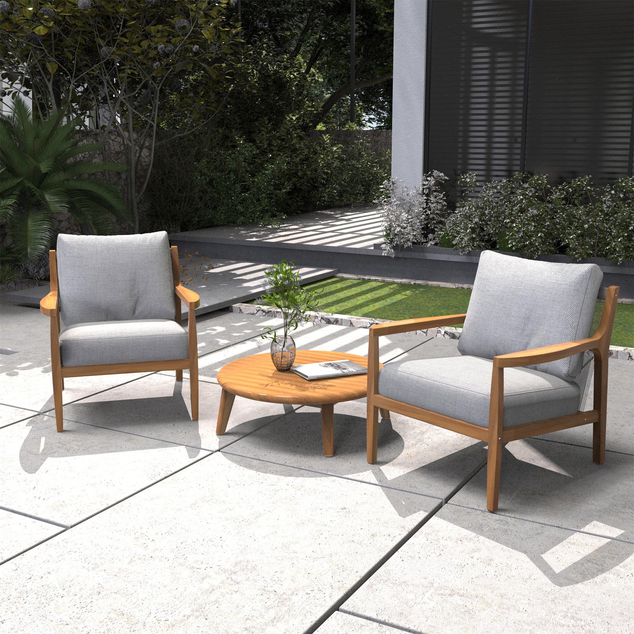 Rebel 2-Seat Wood Patio Conversation Set (PAS-2513-SC*2+TA)