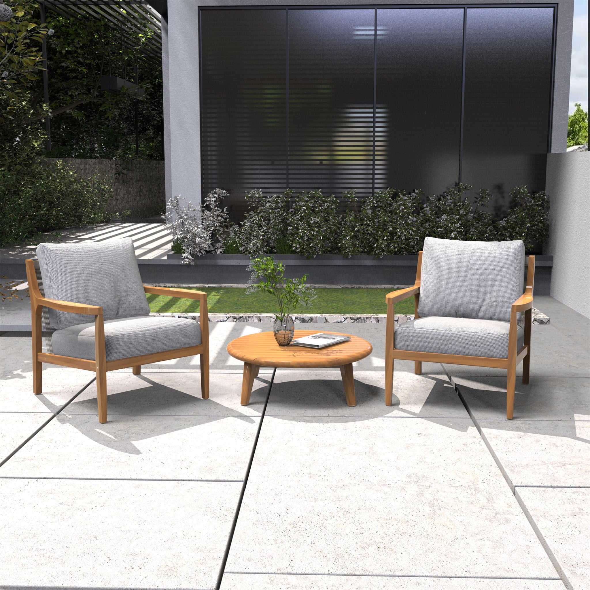 Rebel 2-Seat Wood Patio Conversation Set (PAS-2513-SC*2+TA)