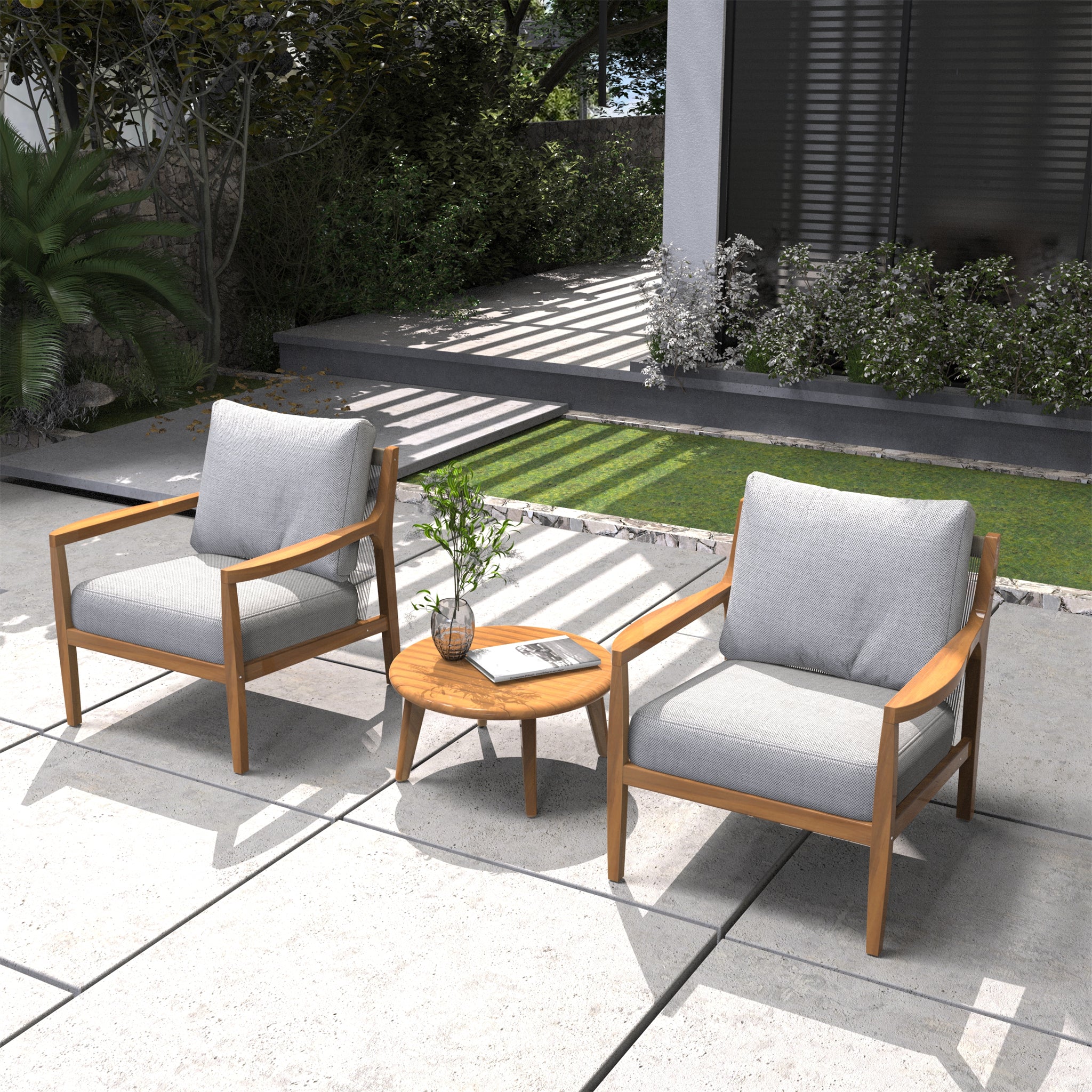 Rebel 2-Seat Wood Patio Conversation Set with Side Table (PAS-2513-SC*2+ST)