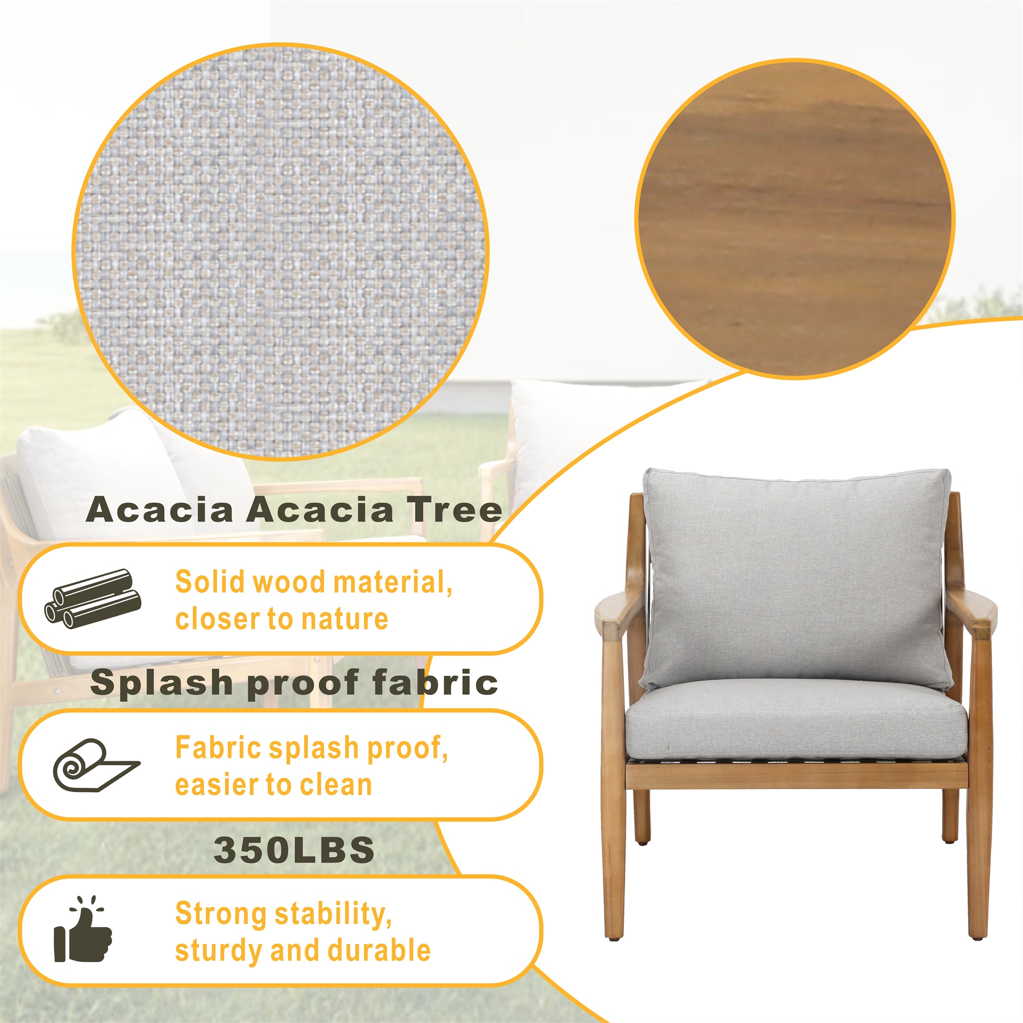 Rebel 2-Seat Wood Patio Conversation Set (PAS-2513-SC*2+TA)