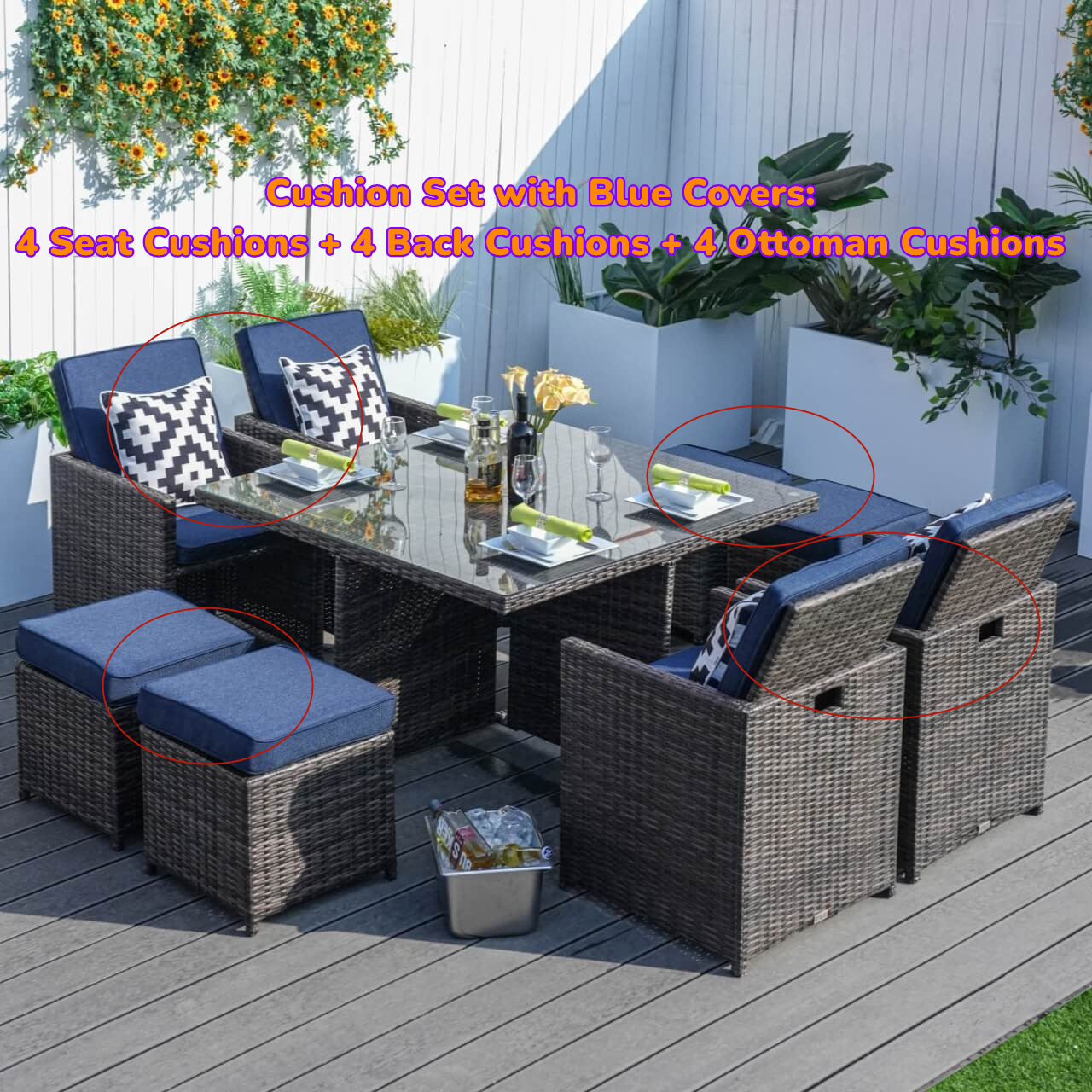 Replacement Cushions for Berlin 4-Seat Outdoor Dining Set ( PAD-3233B-Cushion-Blue)