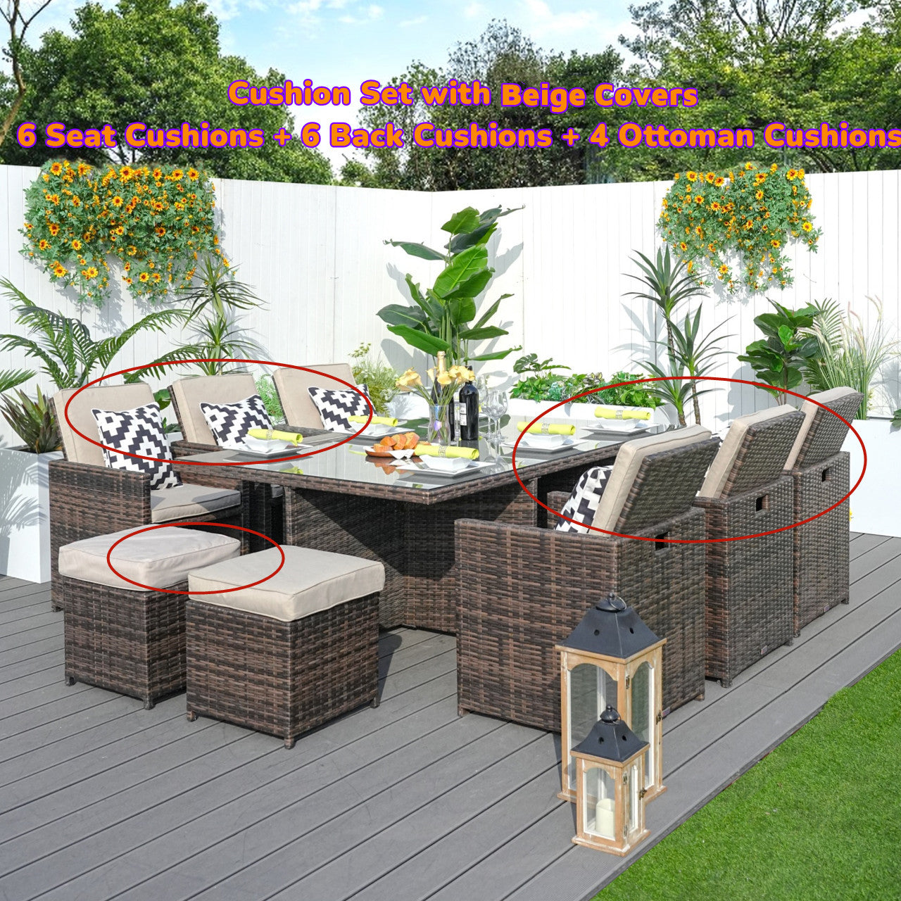 Replacement Cushions for Carmel 6-Seat Cube Outdoor Dining Set ( PAD-3234-Cushion)