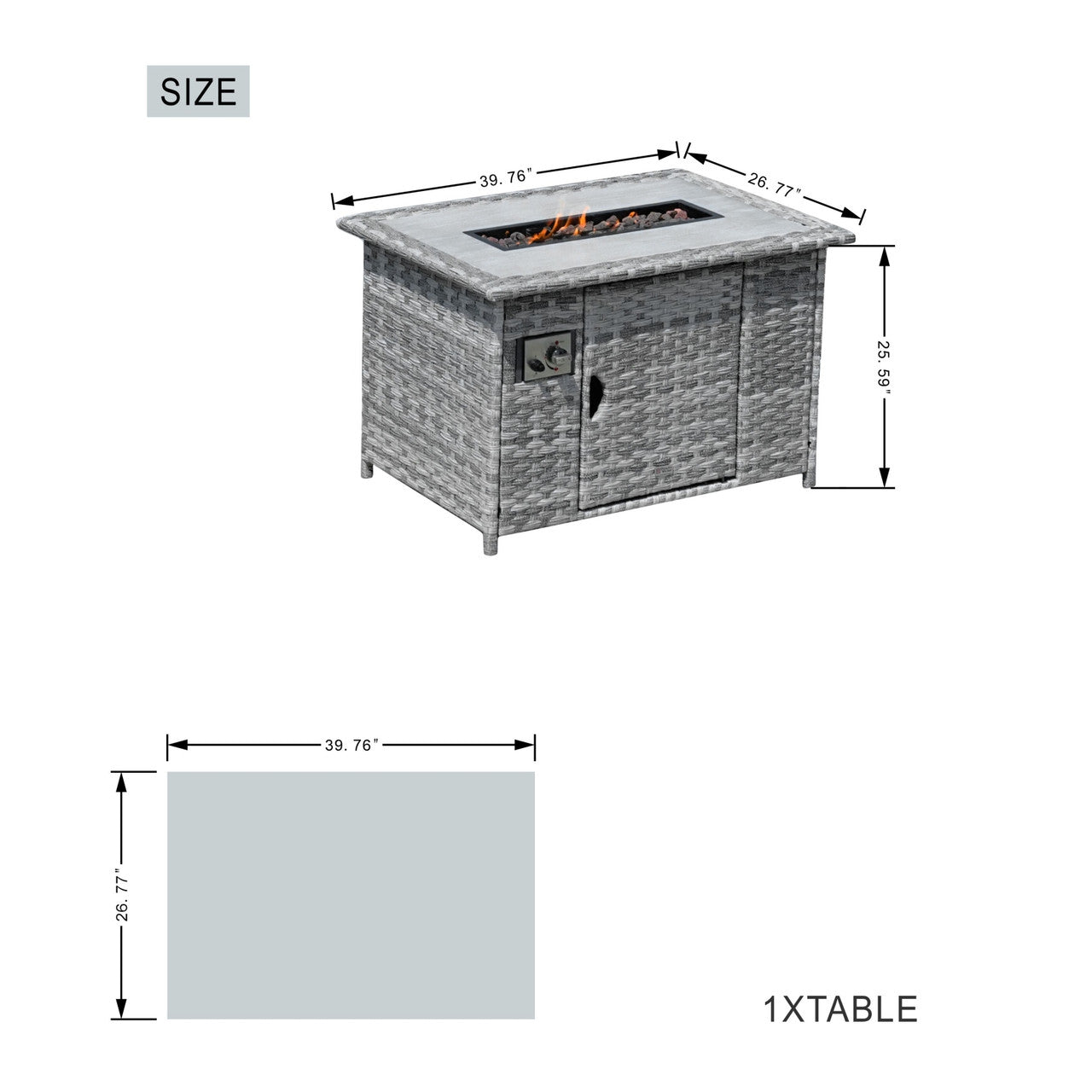 Size of High Fire Pit Table 