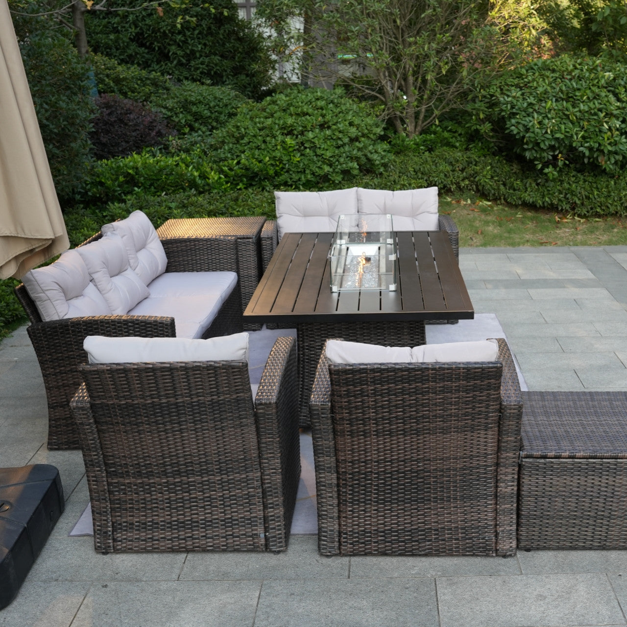 Outdoor Fire Pit Sofa Set with Rectangular Firepit Table (PAS-1503+1106RA)