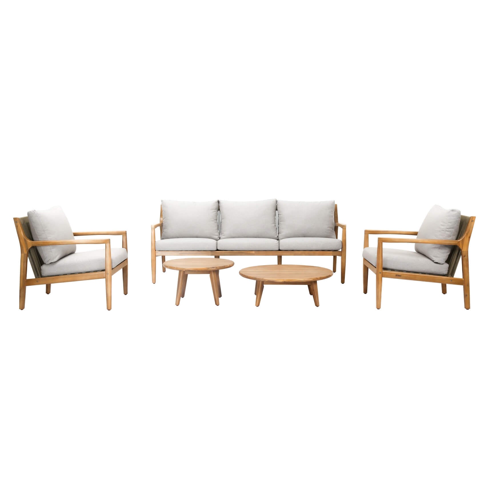 Rebel 5-Seat Wood Patio Conversation Set with Footstool(PAS-2513-3SC+SC*2+TA+ST)