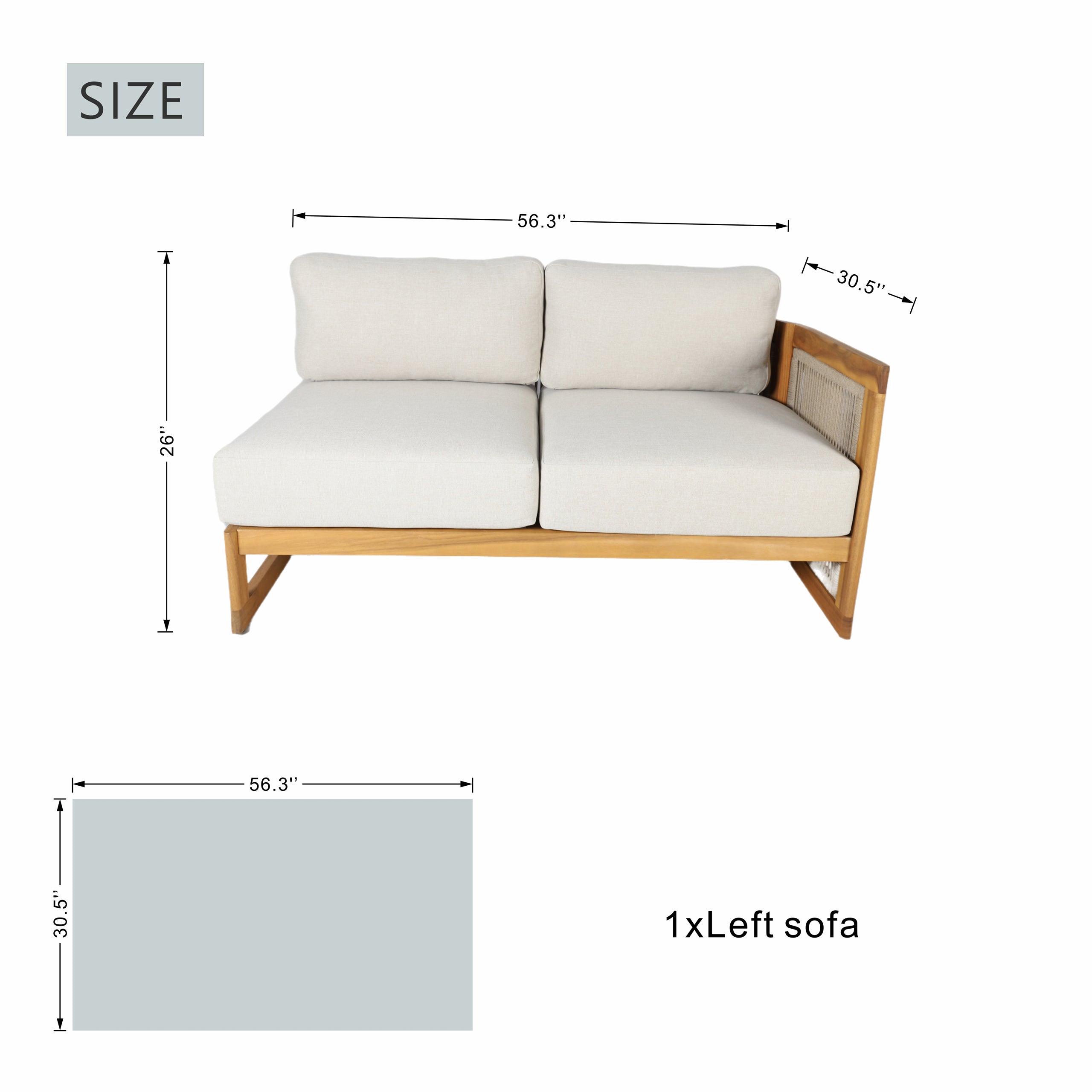 L-Shape 5-Seat Solid Acacia Modular Sofa Set with Cushions –  Lounge Configuration (PAS-2516-LS+CS+MS+RS+OTA)
