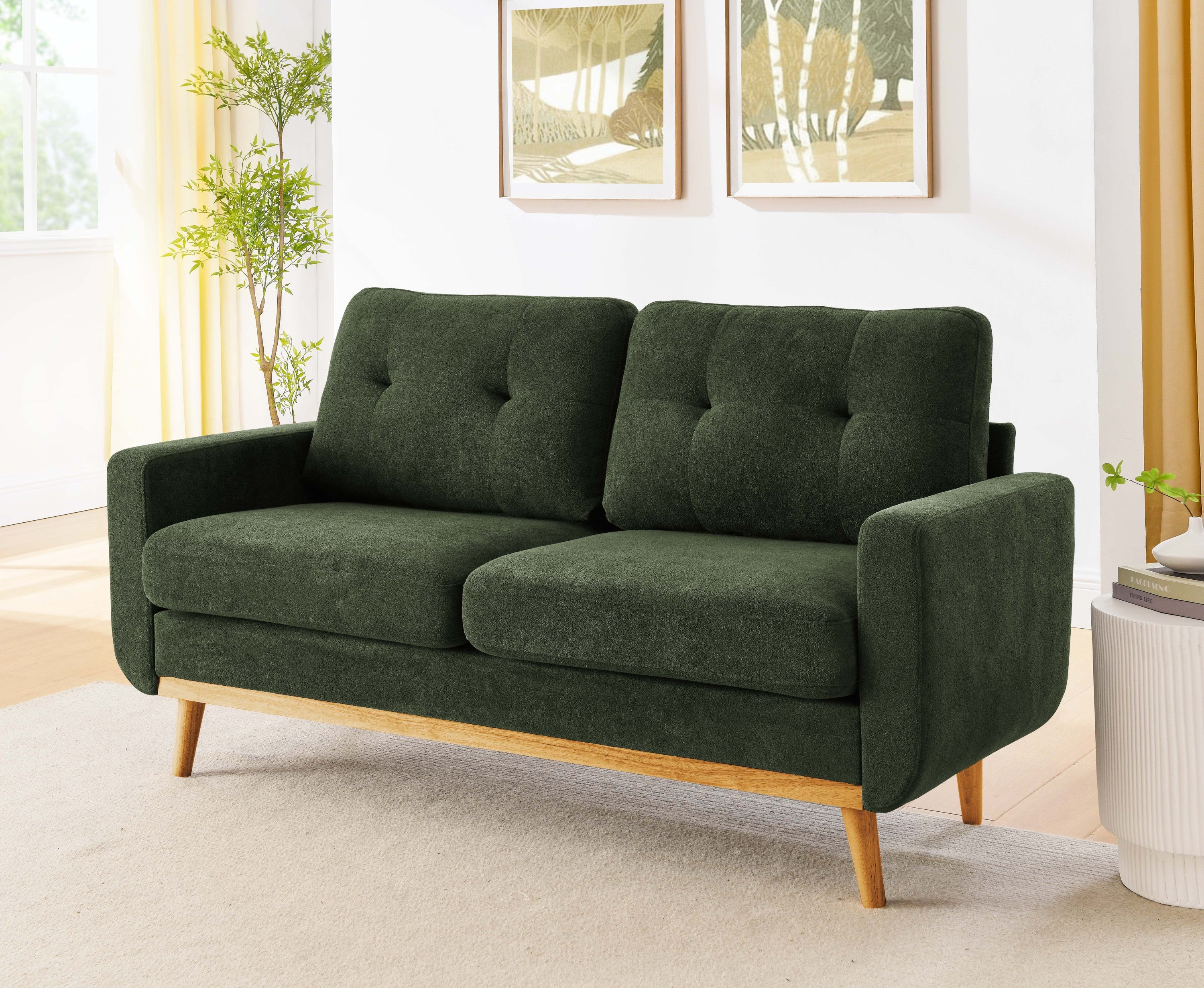 67.7' Wide Mid-Century Modern Upholstered Tufted Loveseat Sofa With Wooden Legs